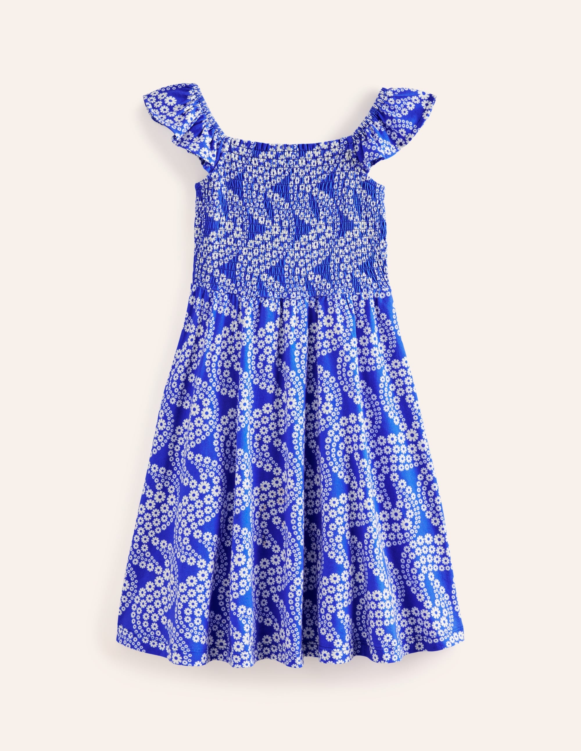 Shirred Jersey Dress-Greek Blue Daisy Wave - Image 1