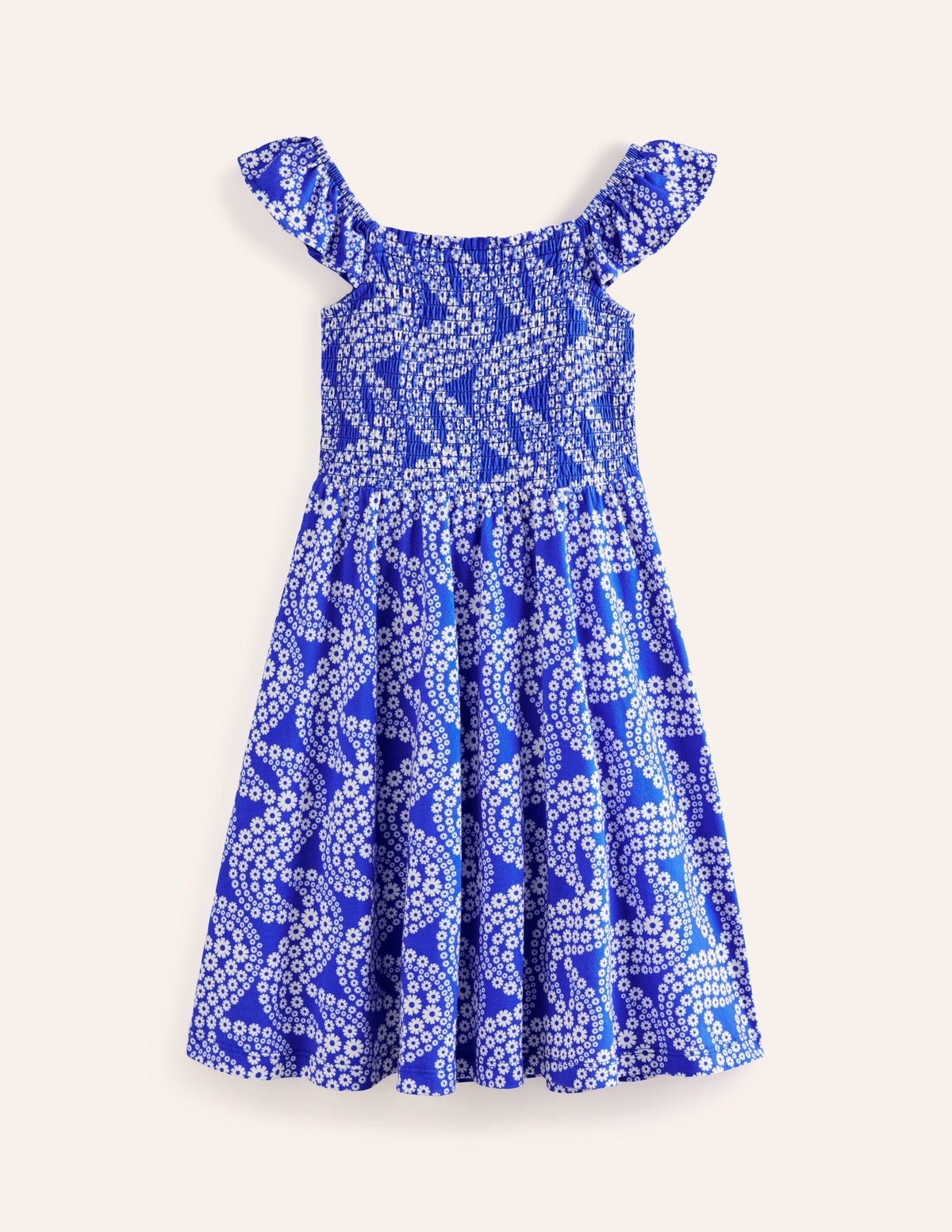 Shirred Jersey Dress-Greek Blue Daisy Wave-2