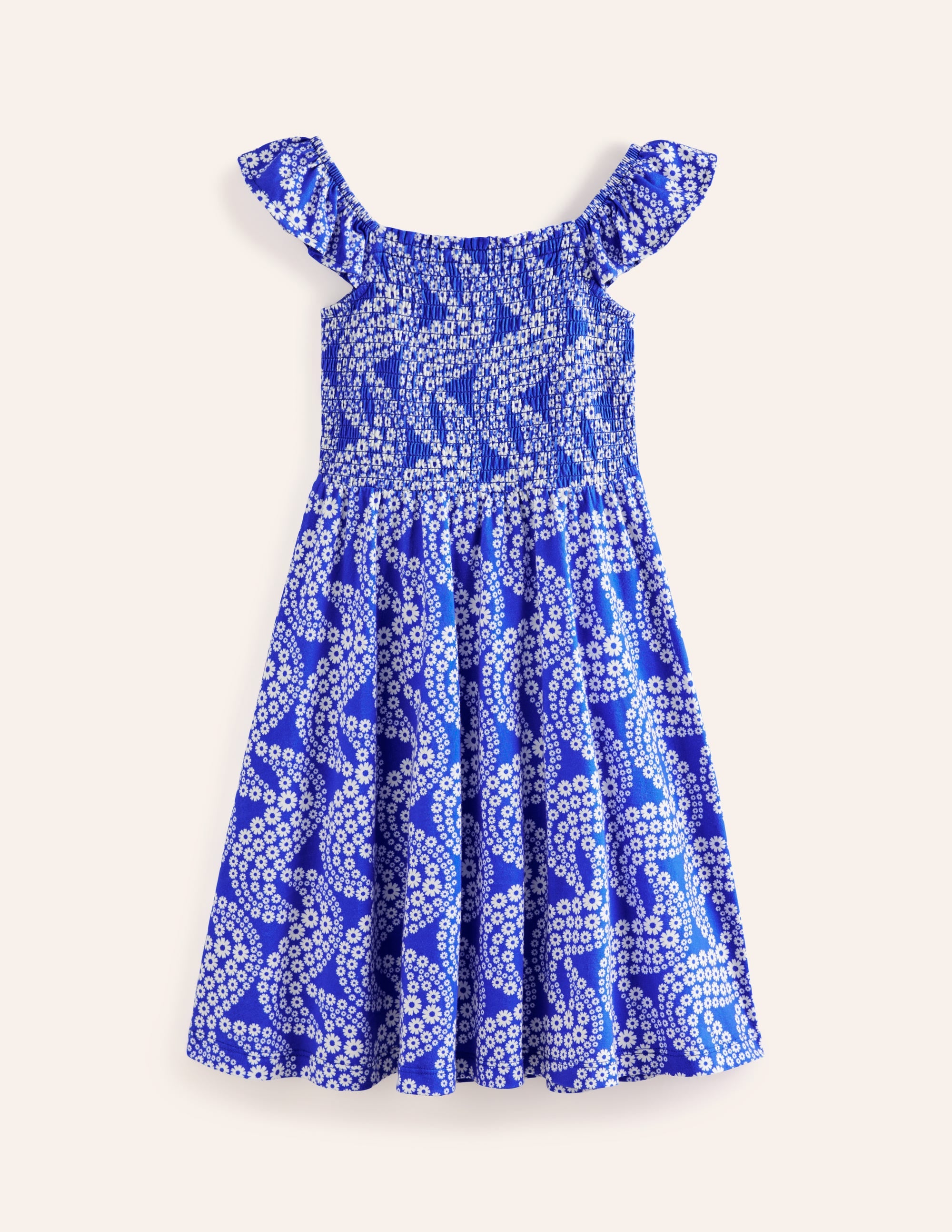 Shirred Jersey Dress-Greek Blue Daisy Wave - Image 2