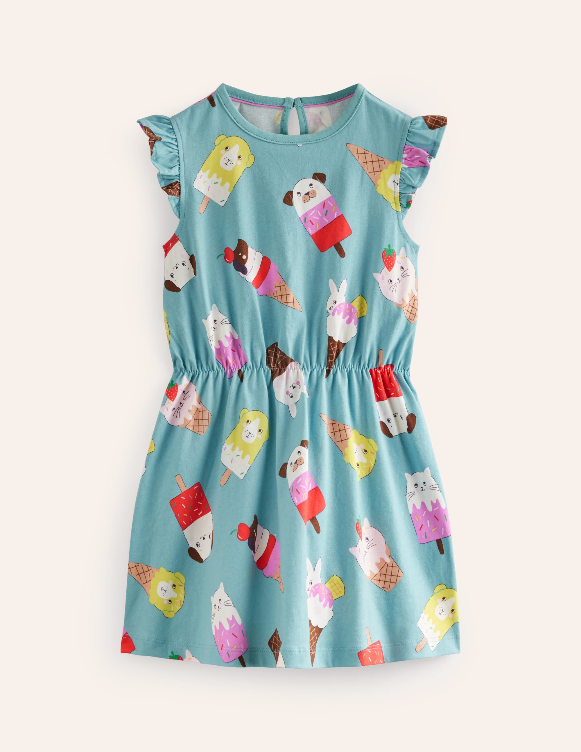Frill Sleeve Jersey Dress-Aqua Sea Ice Creams - Image 1