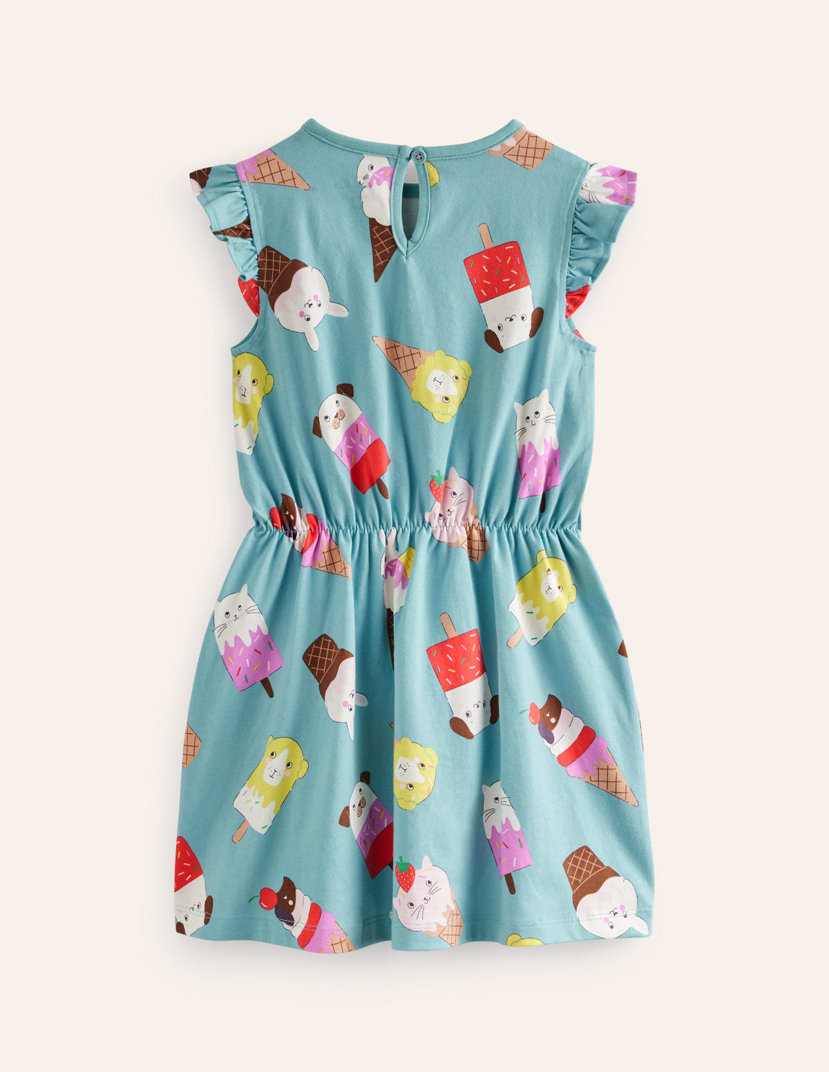 Frill Sleeve Jersey Dress-Aqua Sea Ice Creams - Image 2