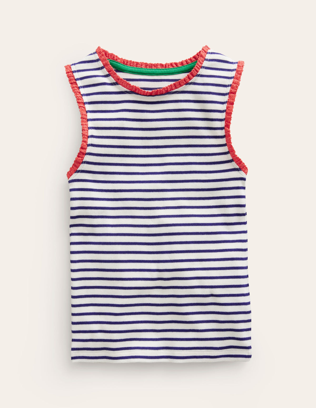 Ribbed Lace Trim Vest-Ivory/ Sapphire Blue Stripe - Image 1