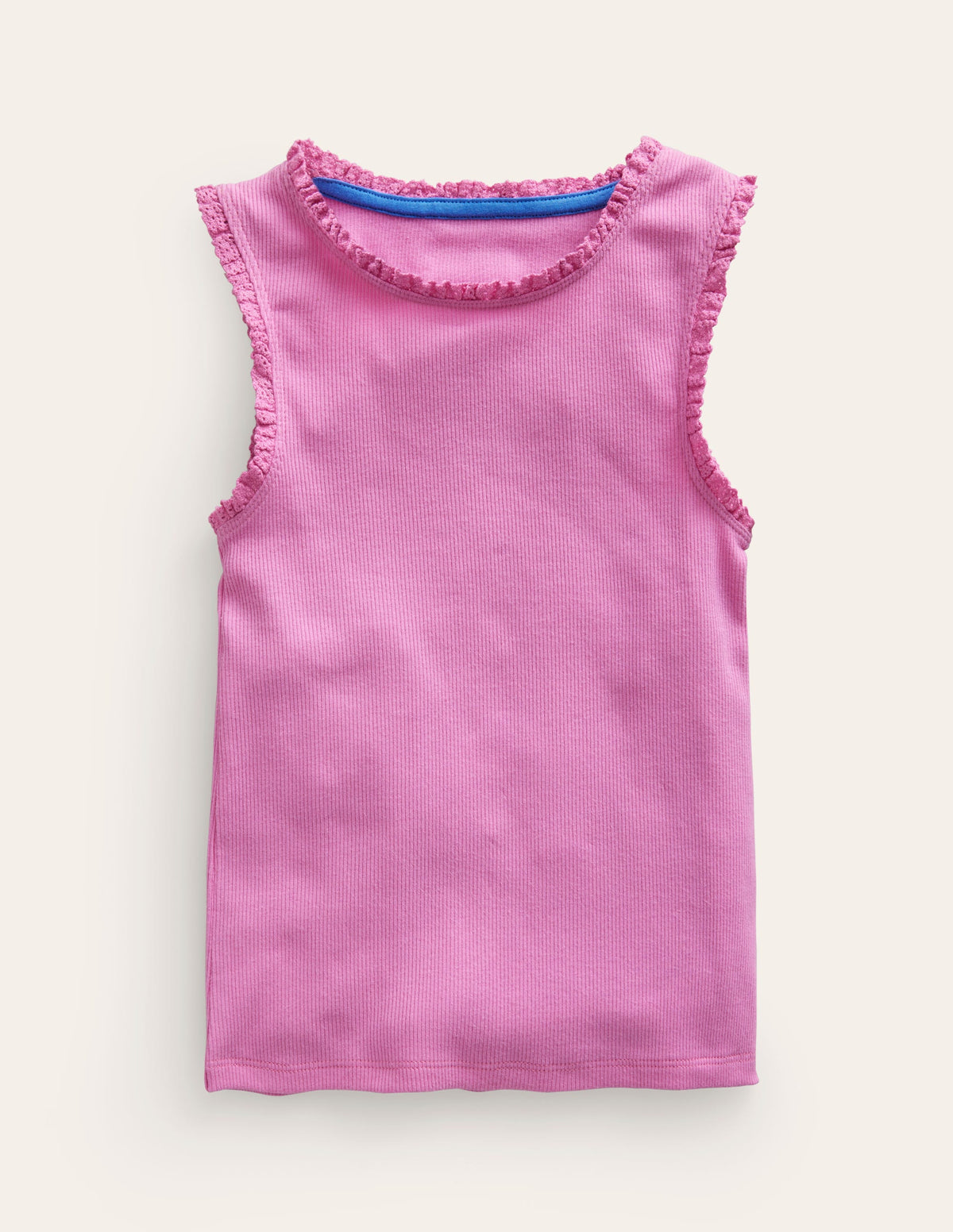 Ribbed Lace Trim Vest-Peony Pink - Image 1
