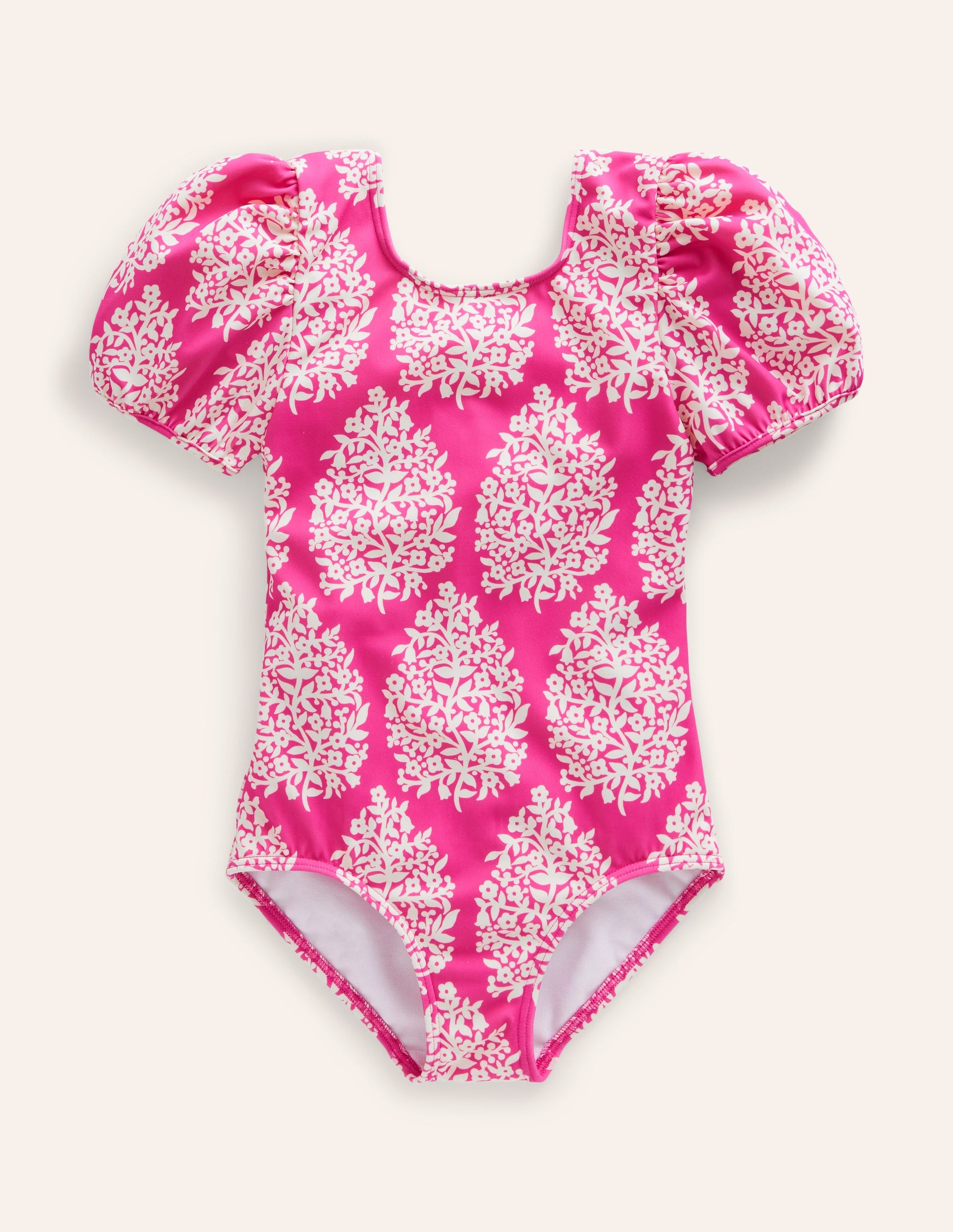 Printed Puff-sleeved Swimsuit-Pink Small Flower Stamp-3