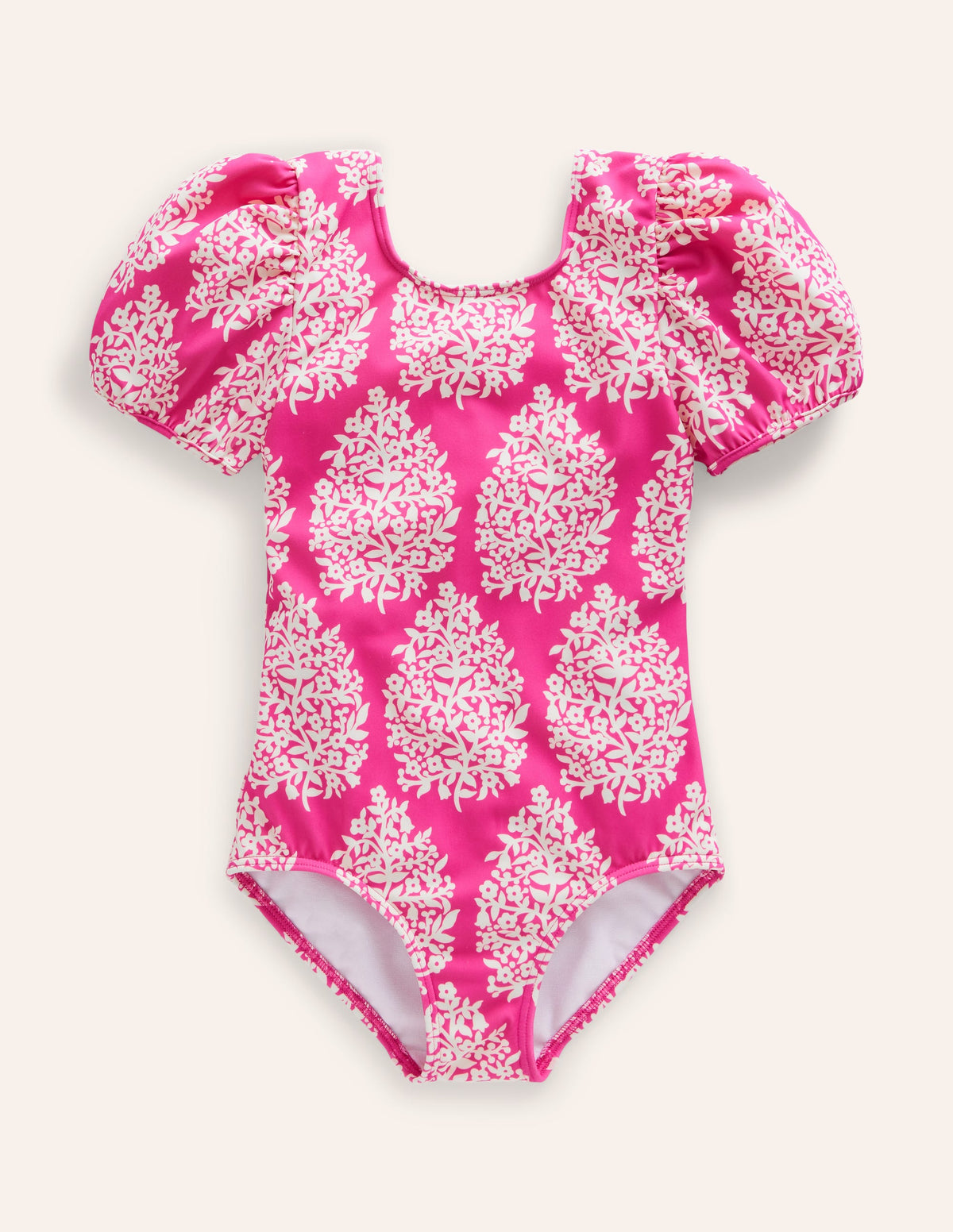 Printed Puff-sleeved Swimsuit-Pink Small Flower Stamp - Image 3