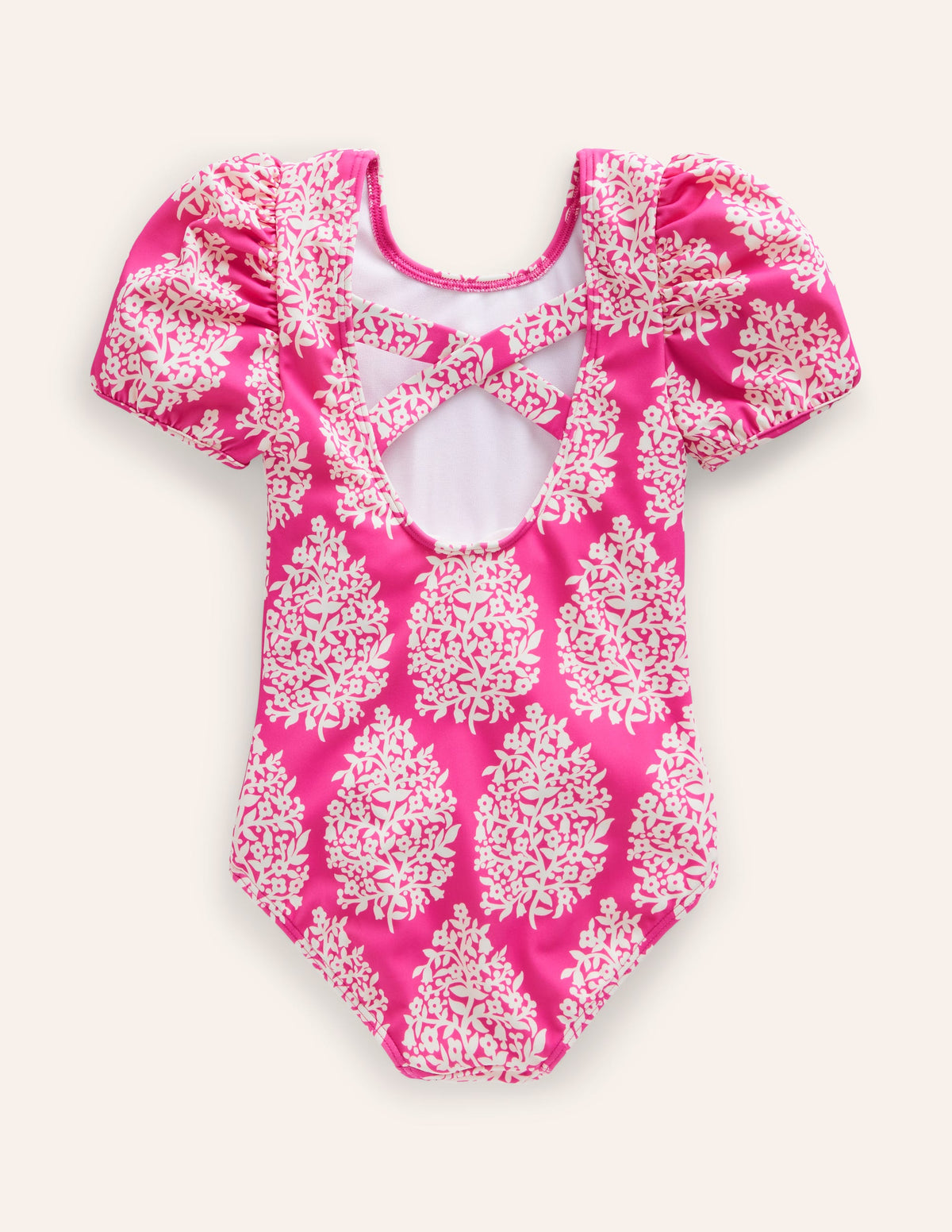 Printed Puff-sleeved Swimsuit-Pink Small Flower Stamp - Image 4