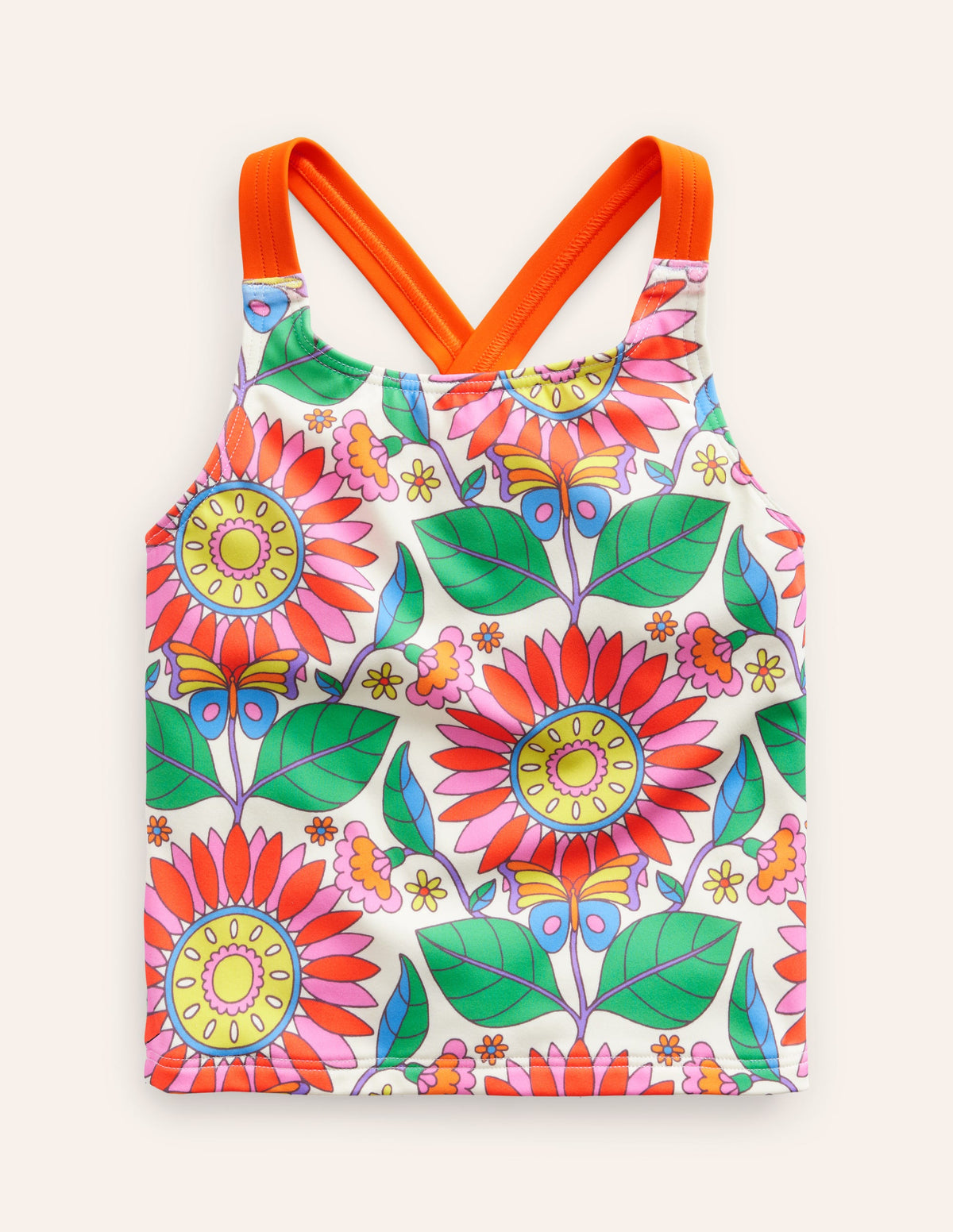Cross Back Tankini Top-Multi Daisy Vine - Image 1