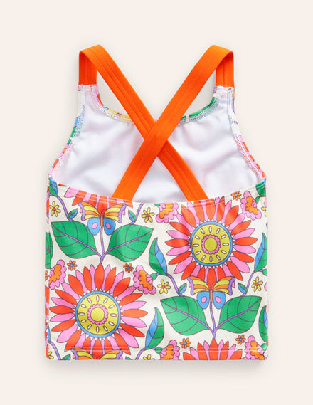 Cross Back Tankini Top-Multi Daisy Vine