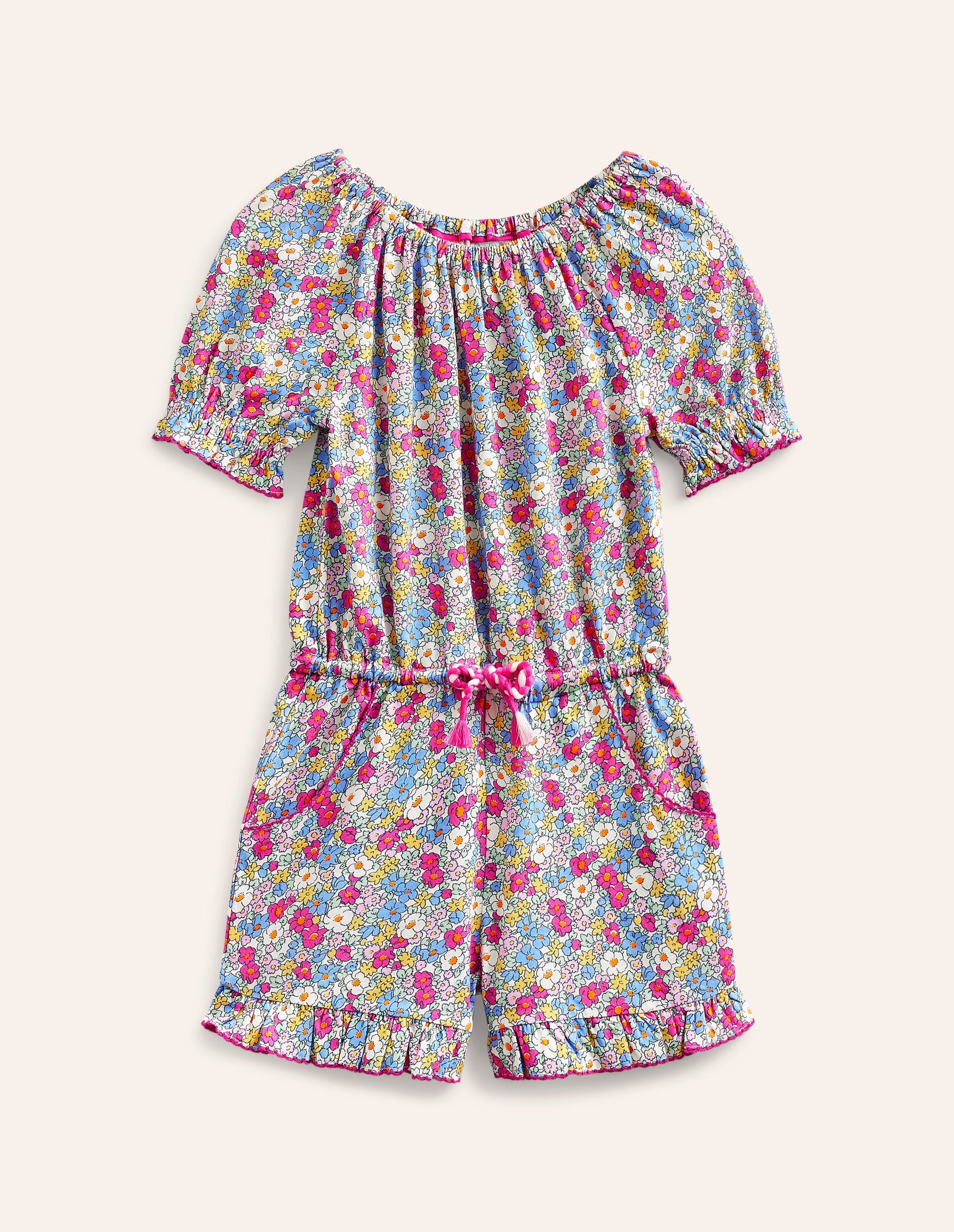 Printed Jersey Romper-Festival Pink Nautical Floral-1