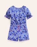 Printed Jersey Romper-Greek Blue Daisy Wave