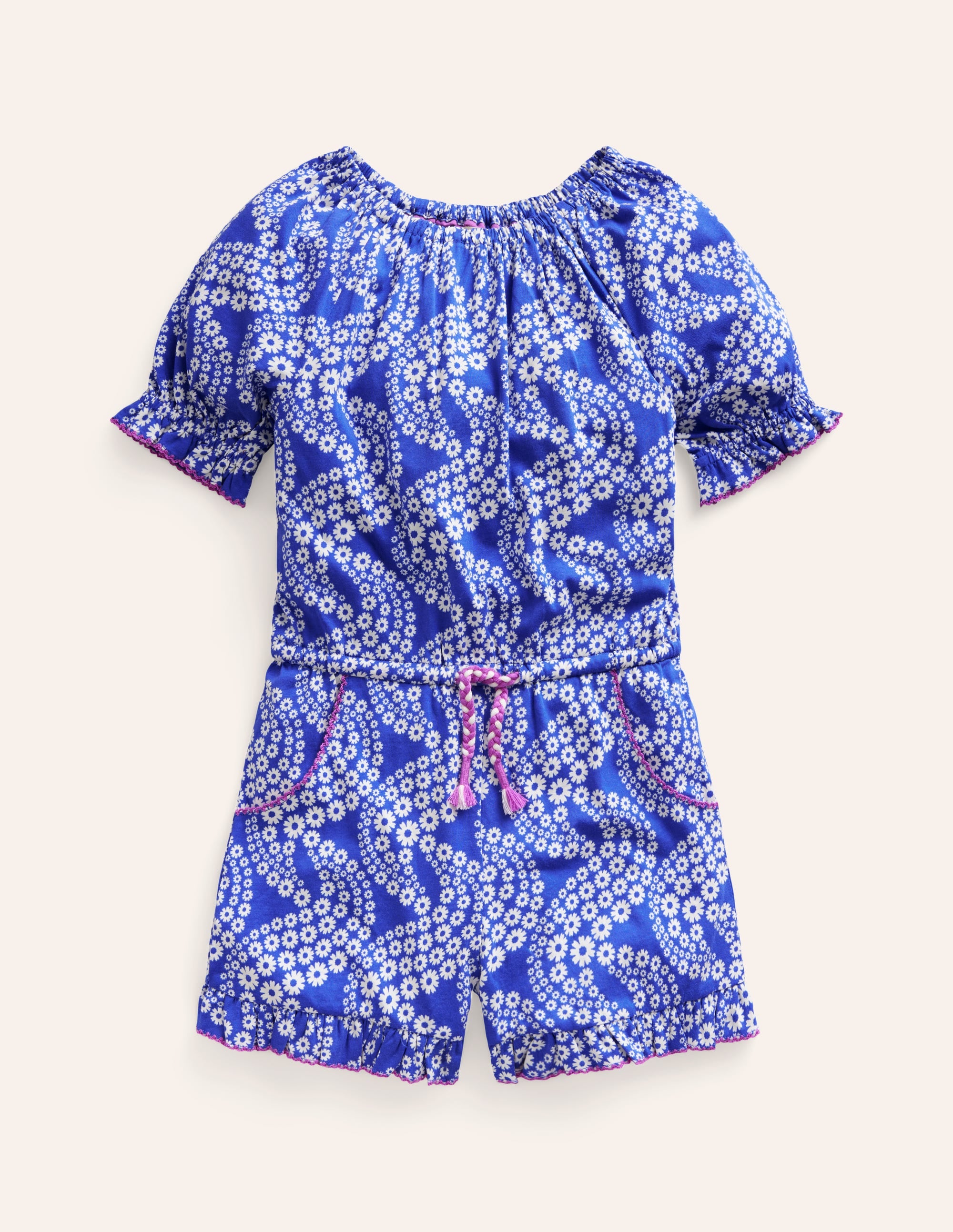 Printed Jersey Romper-Greek Blue Daisy Wave - Image 1