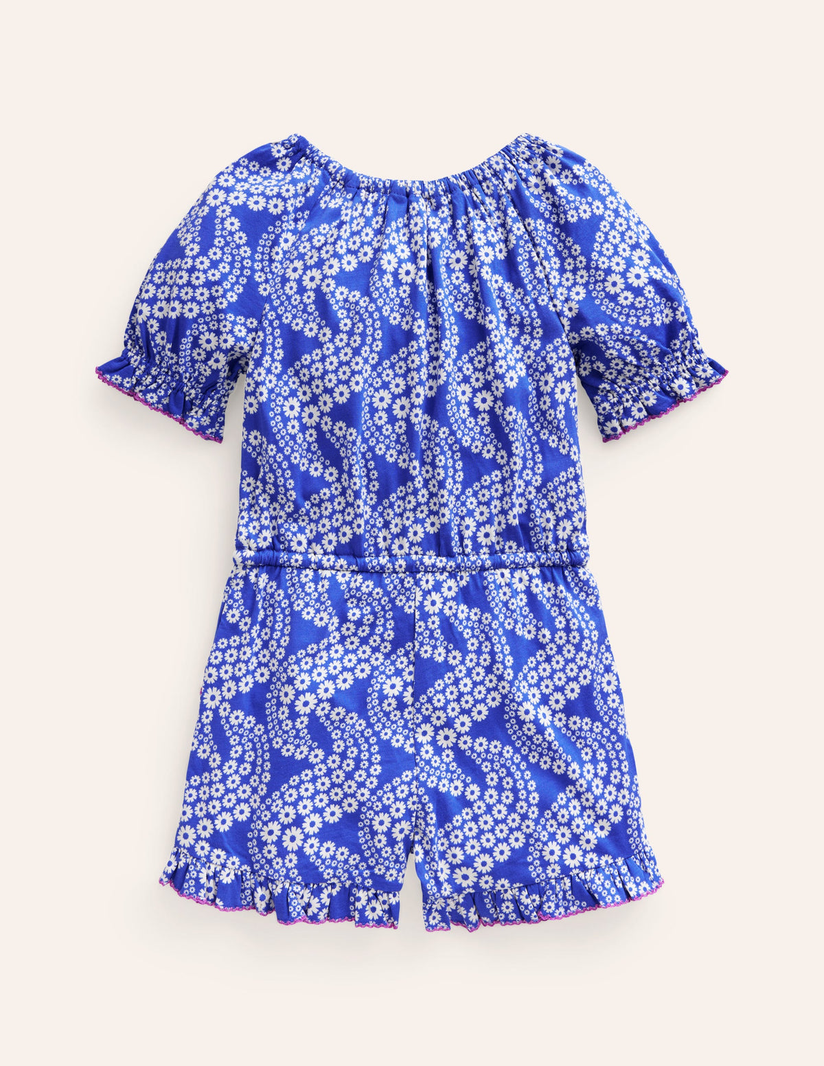 Printed Jersey Romper-Greek Blue Daisy Wave - Image 2