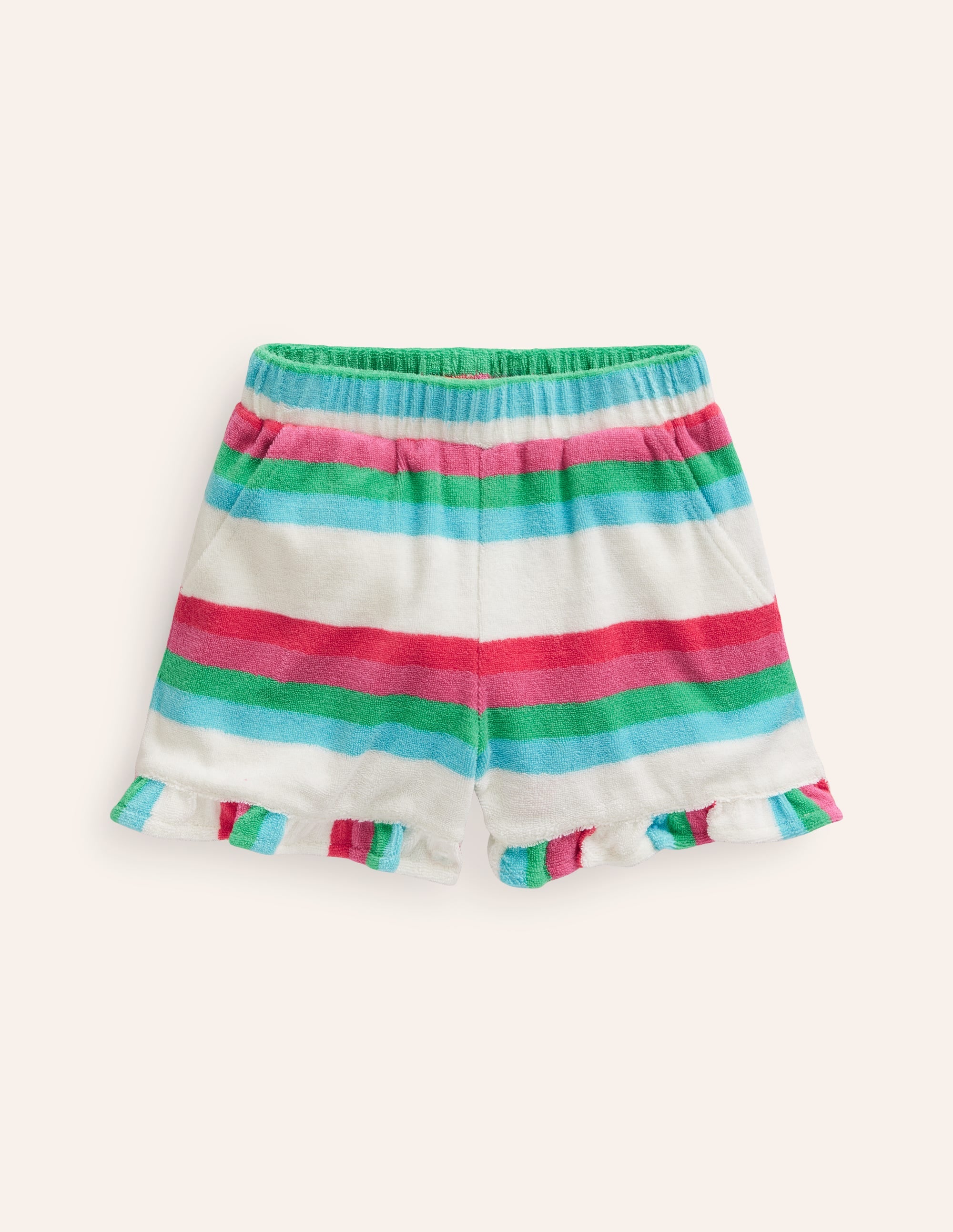 Frill Hem Towelling Short-Multistripe - Image 1