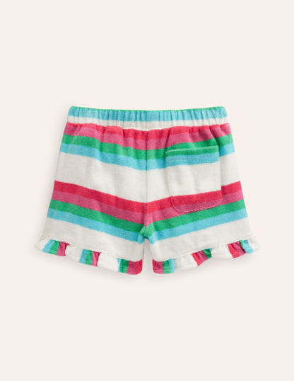 Frill Hem Towelling Short-Multistripe