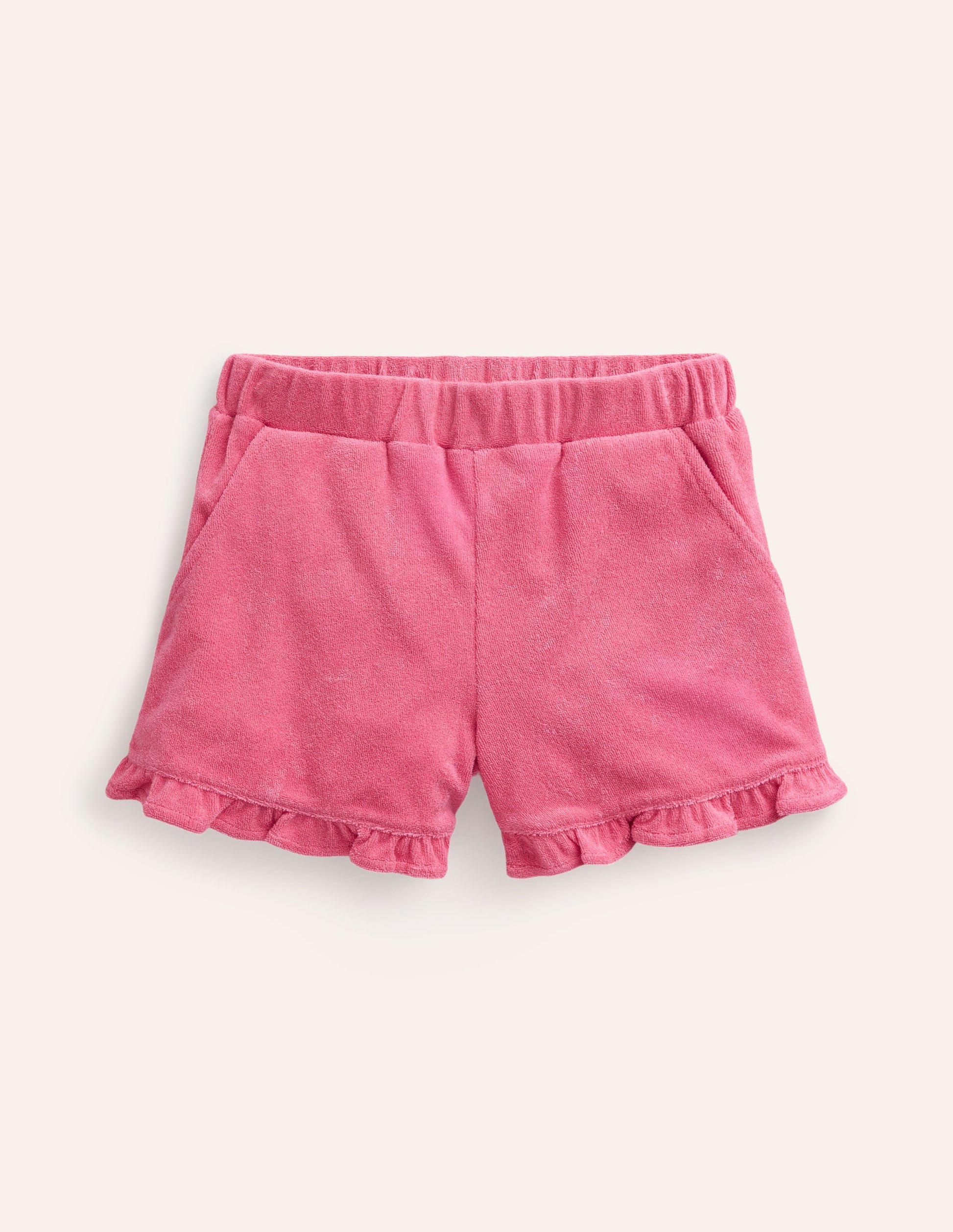 Frill Hem Towelling Short-Rose Pink-1