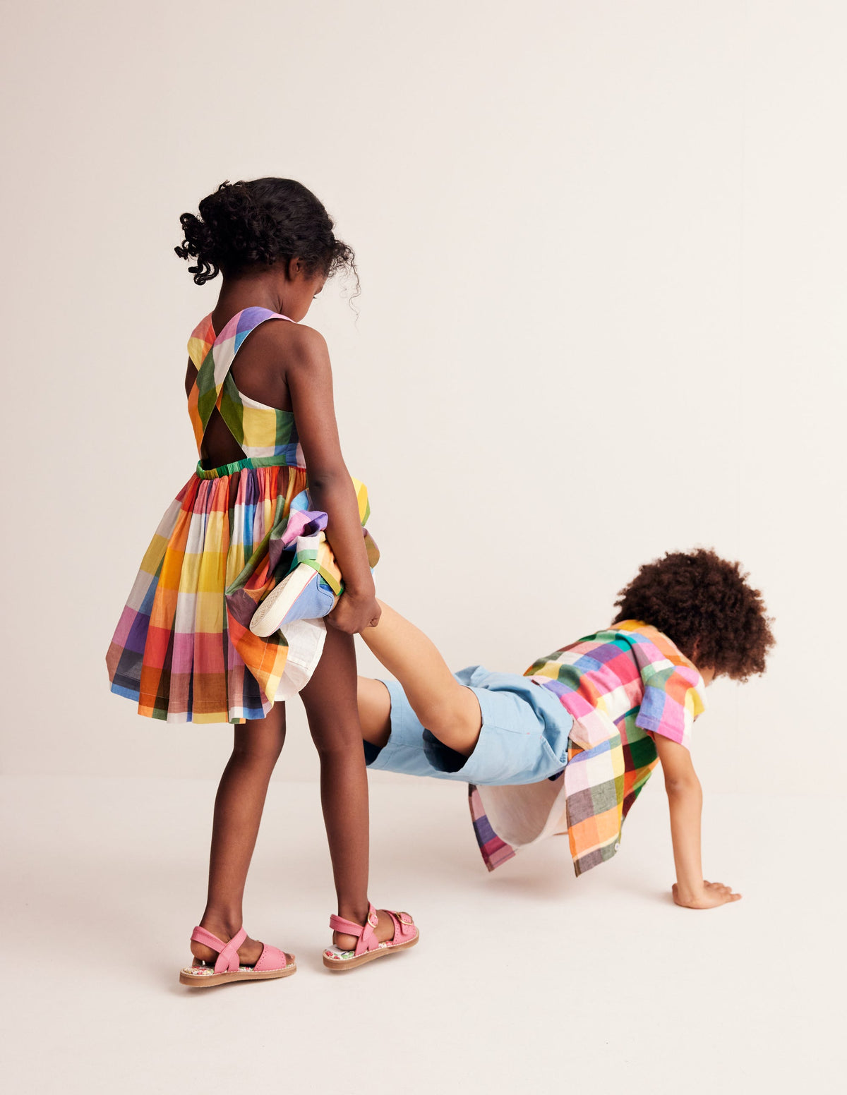 Cross-Back Dress-Bright Neon Multi Gingham - Image 3