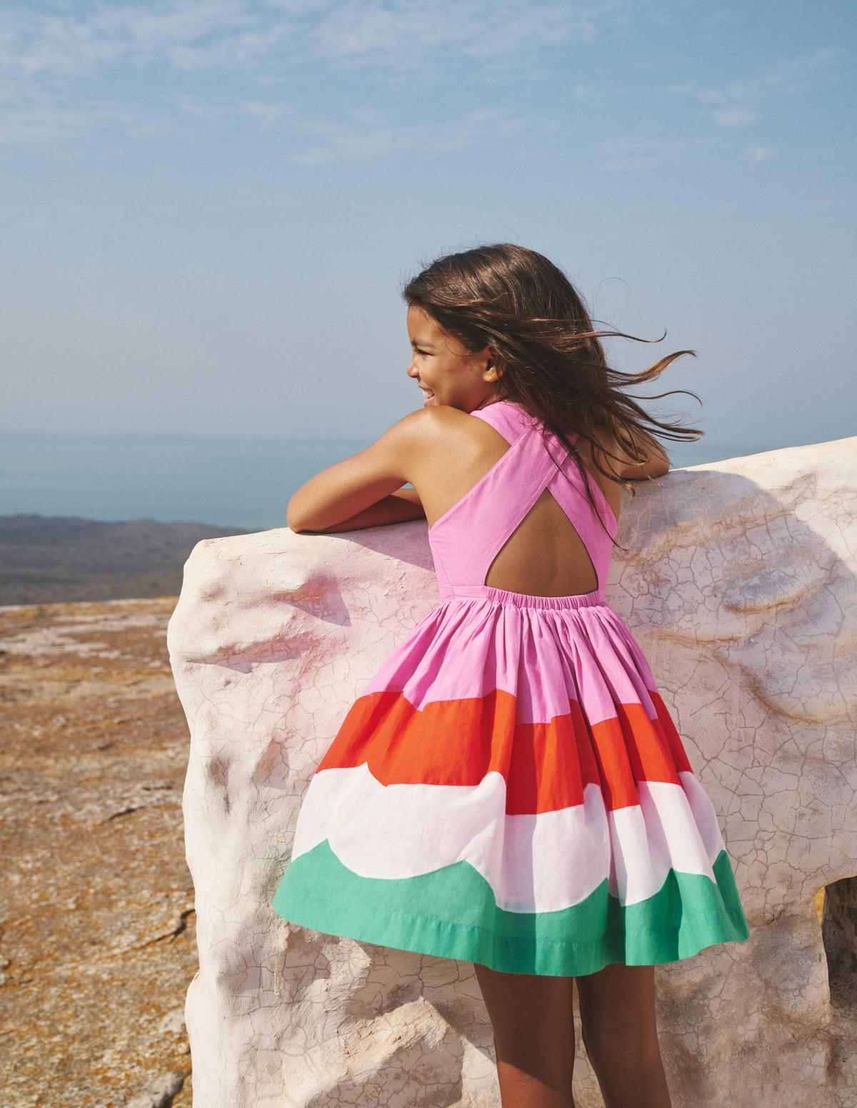 Cross-Back Dress-Scallop Colourblock-4