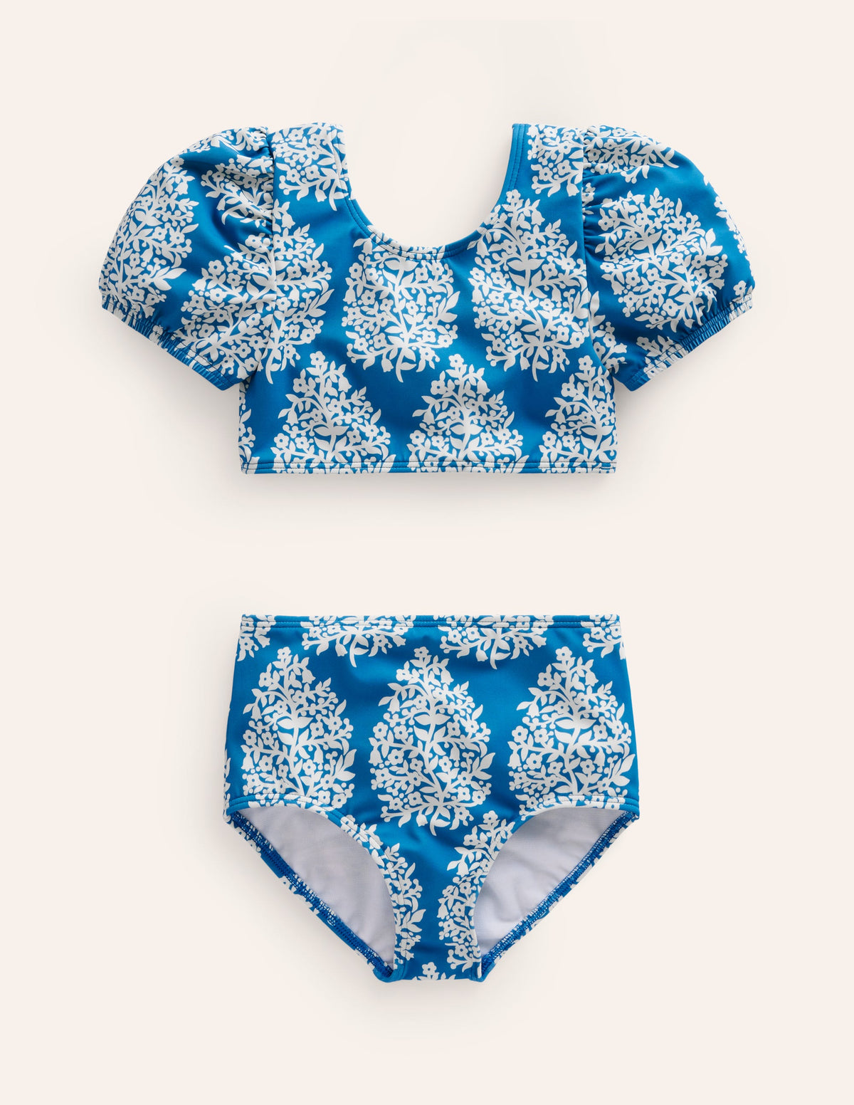 Puff Sleeve Bikini-Cabana Blue Small Flower Stamp-4