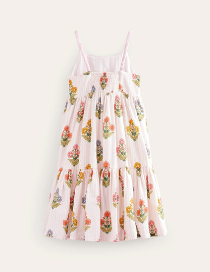 Tiered Twirly Sundress-Pink Woodblock Floral-5