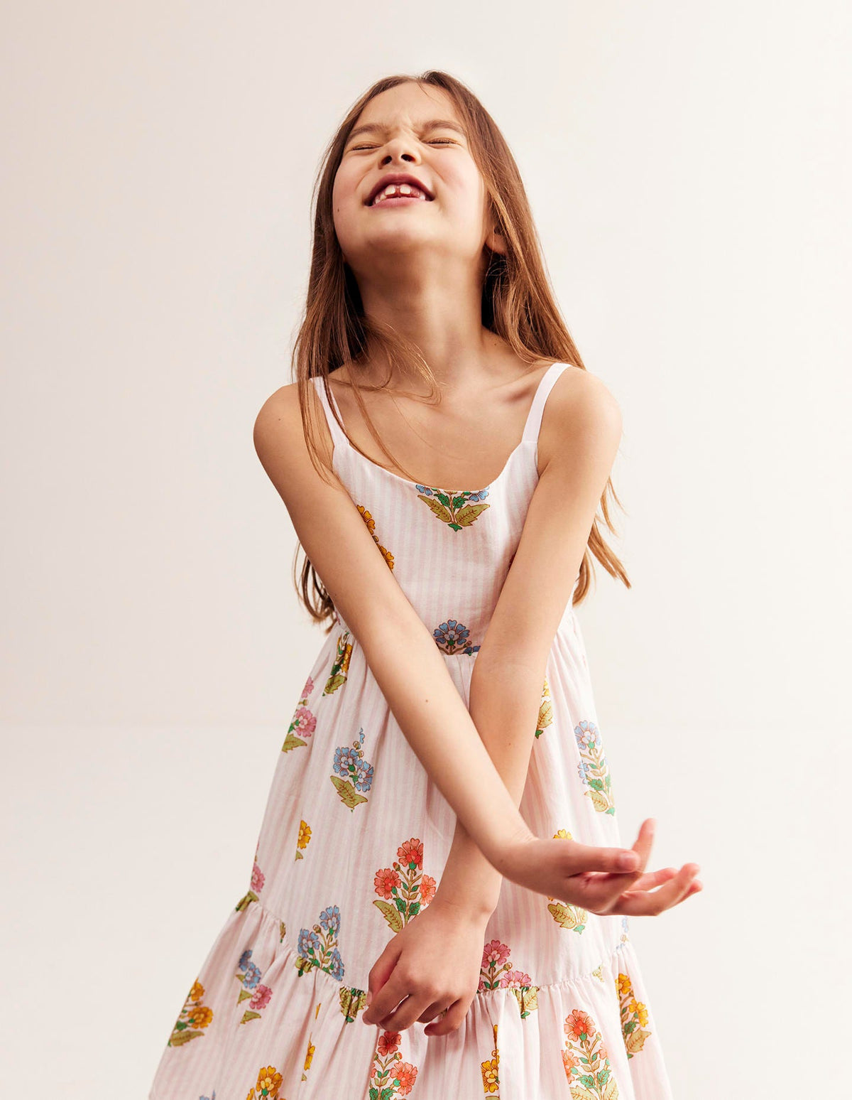 Tiered Twirly Sundress-Pink Woodblock Floral - Image 2