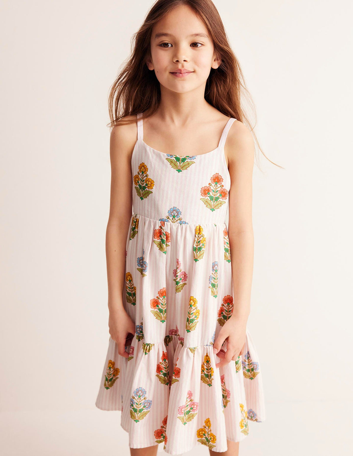 Tiered Twirly Sundress-Pink Woodblock Floral - Image 3