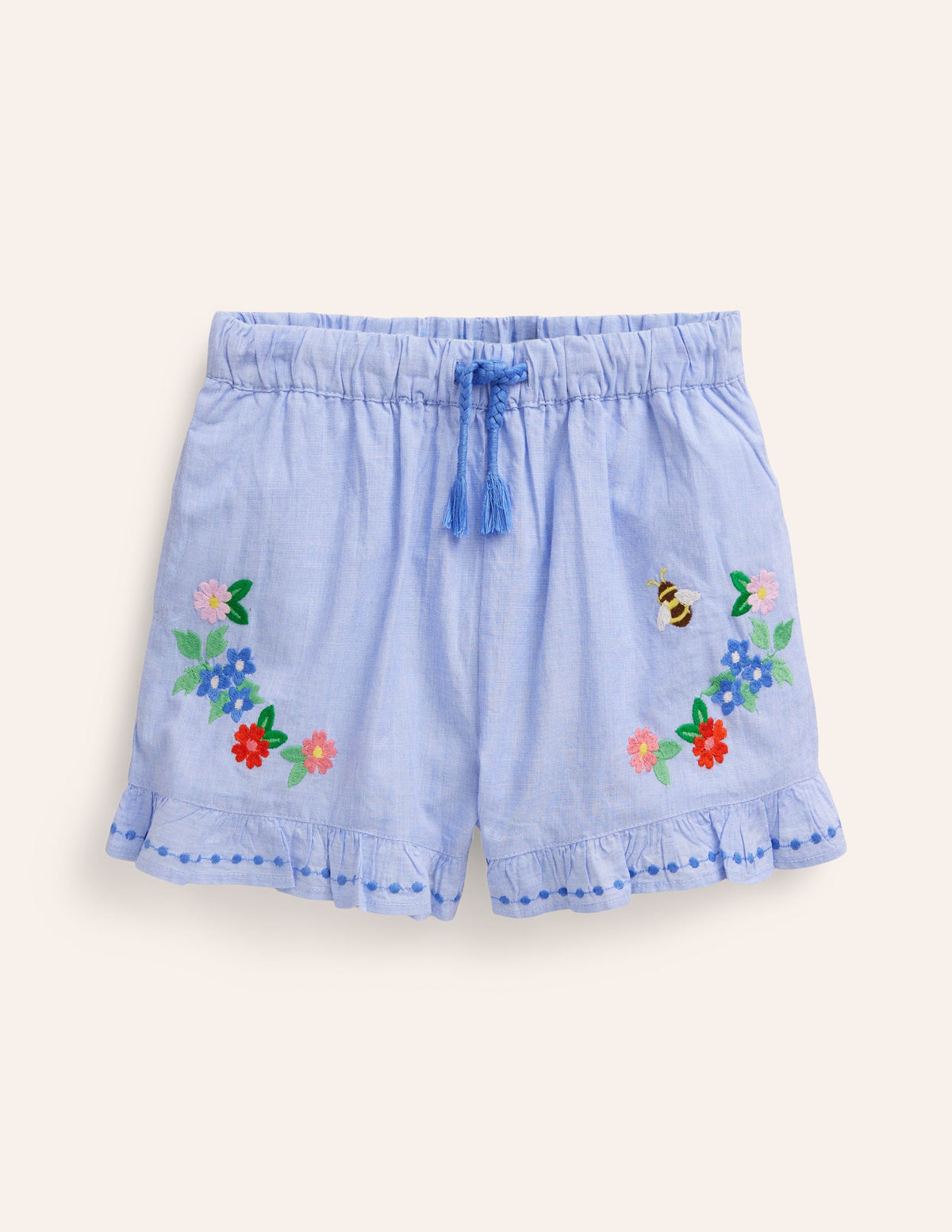 Frill Hem Woven Shorts-End on End Embroidery-1