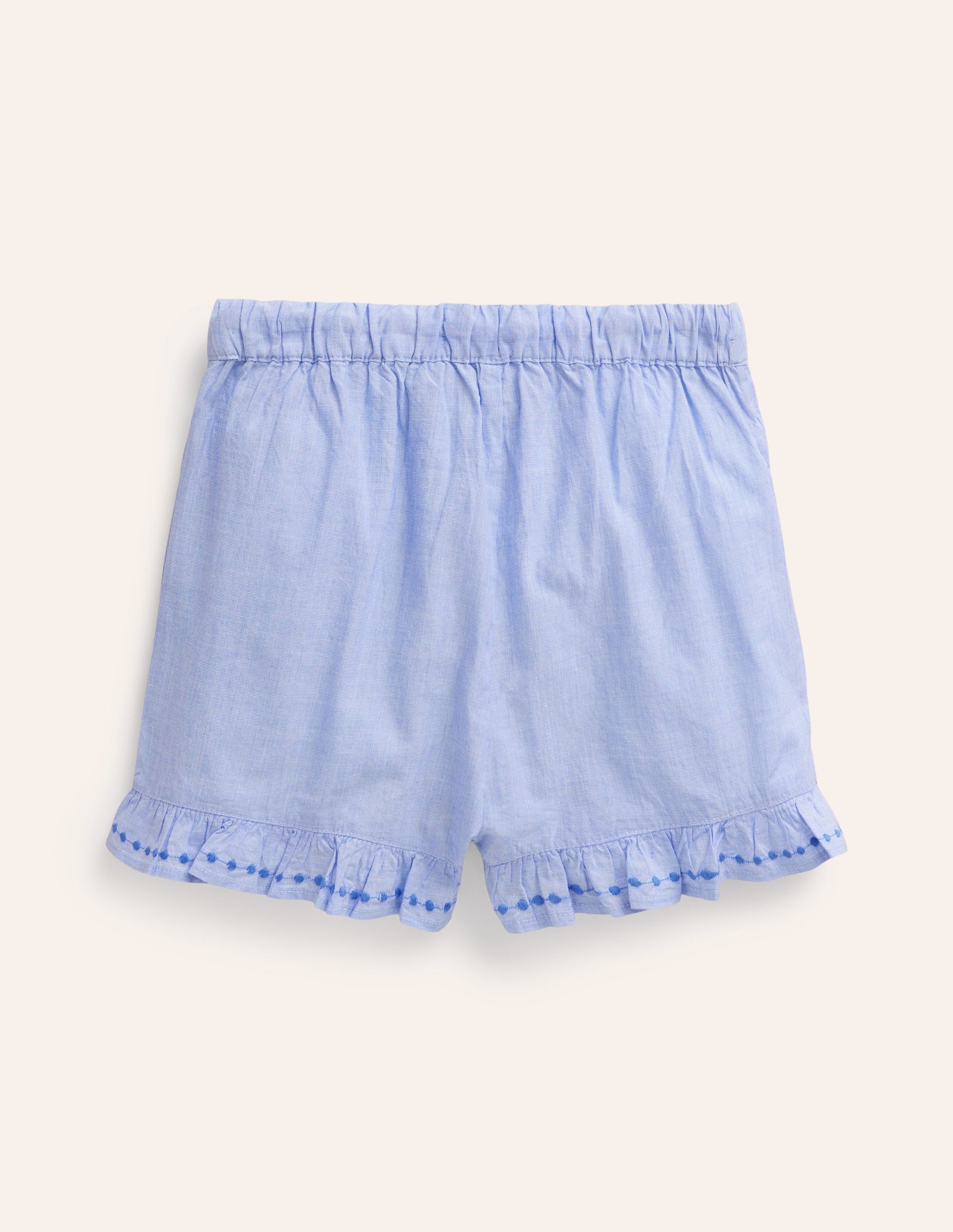 Frill Hem Woven Shorts-End on End Embroidery-2