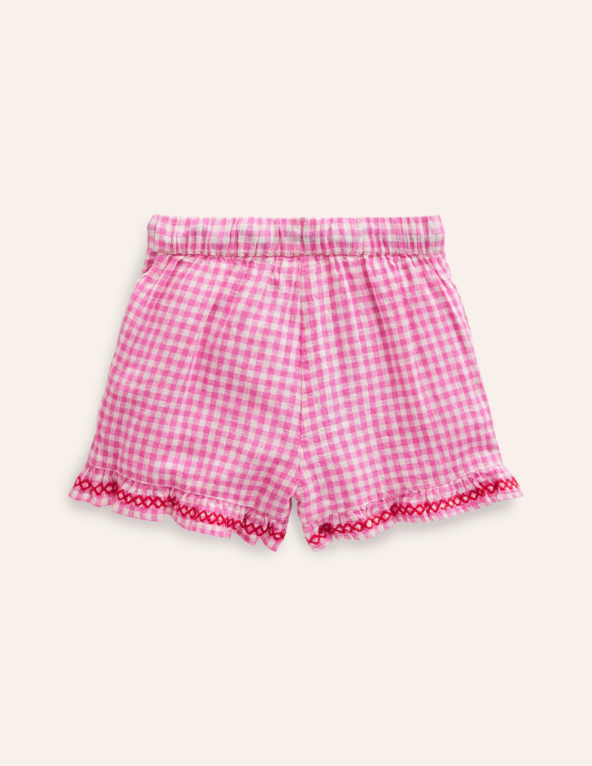 Frill Hem Woven Shorts-Pink/ Ivory Gingham-2