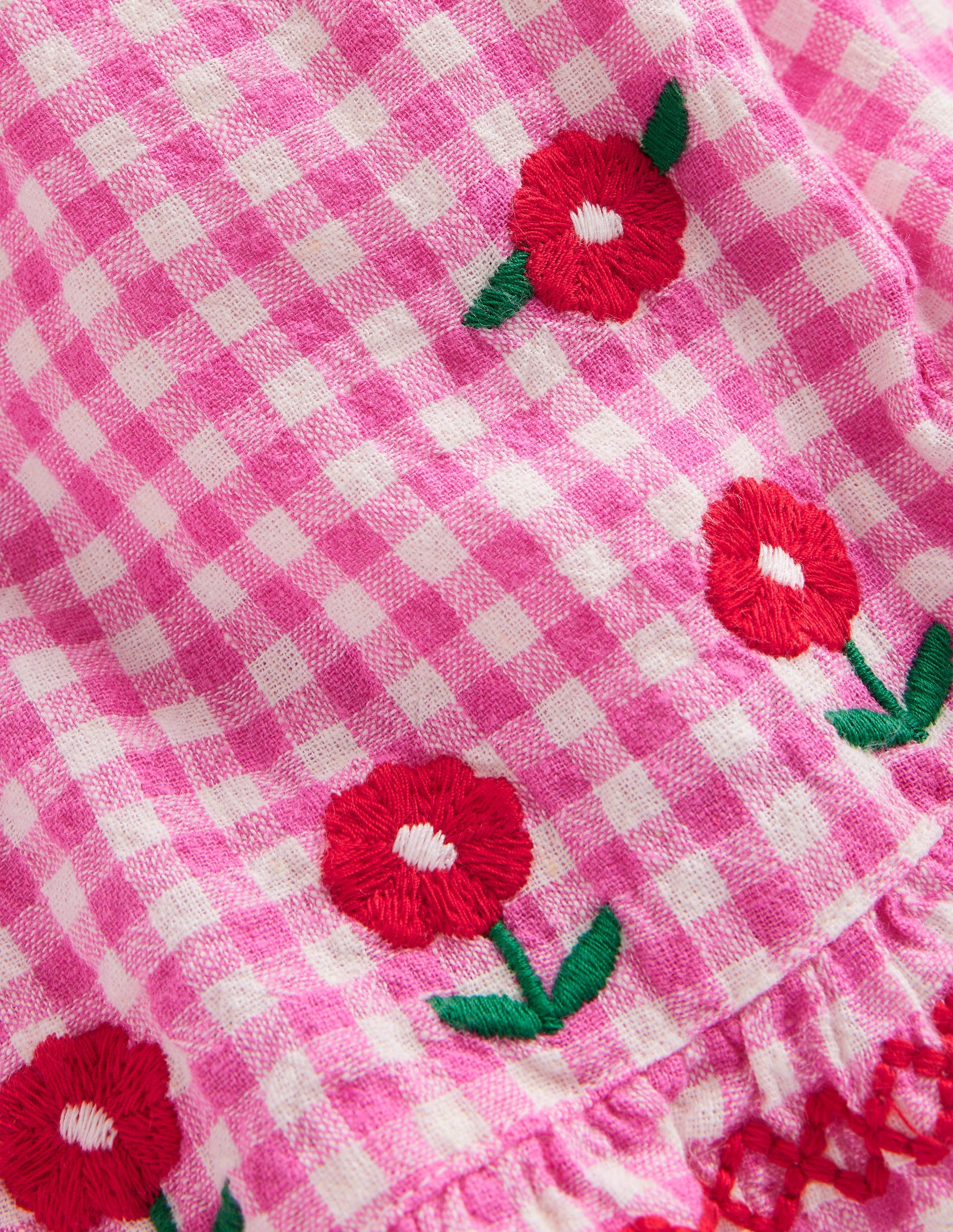 Frill Hem Woven Shorts-Pink/ Ivory Gingham-3