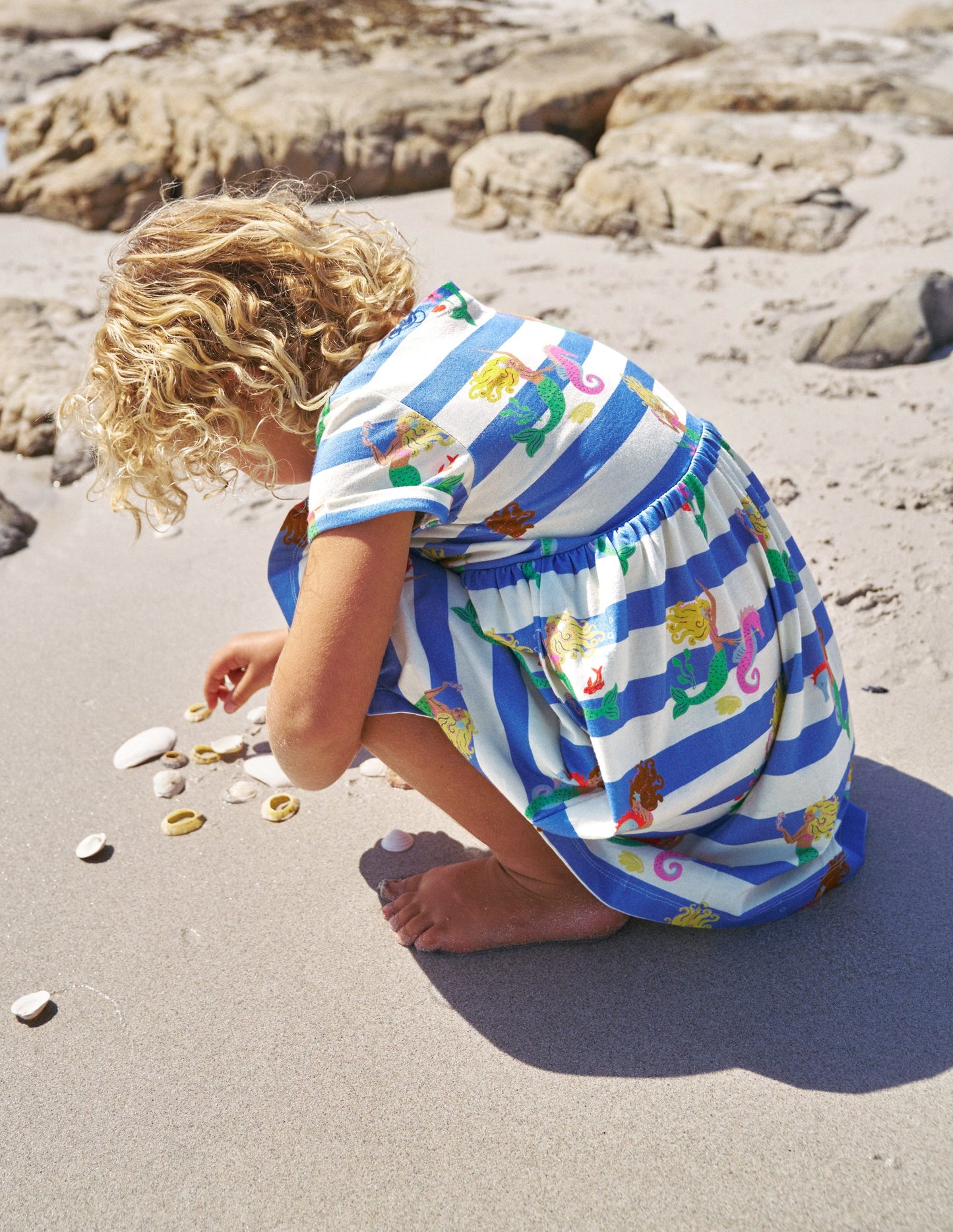 Short-sleeved Fun Jersey Dress-Surf Blue Mermaid Stripe