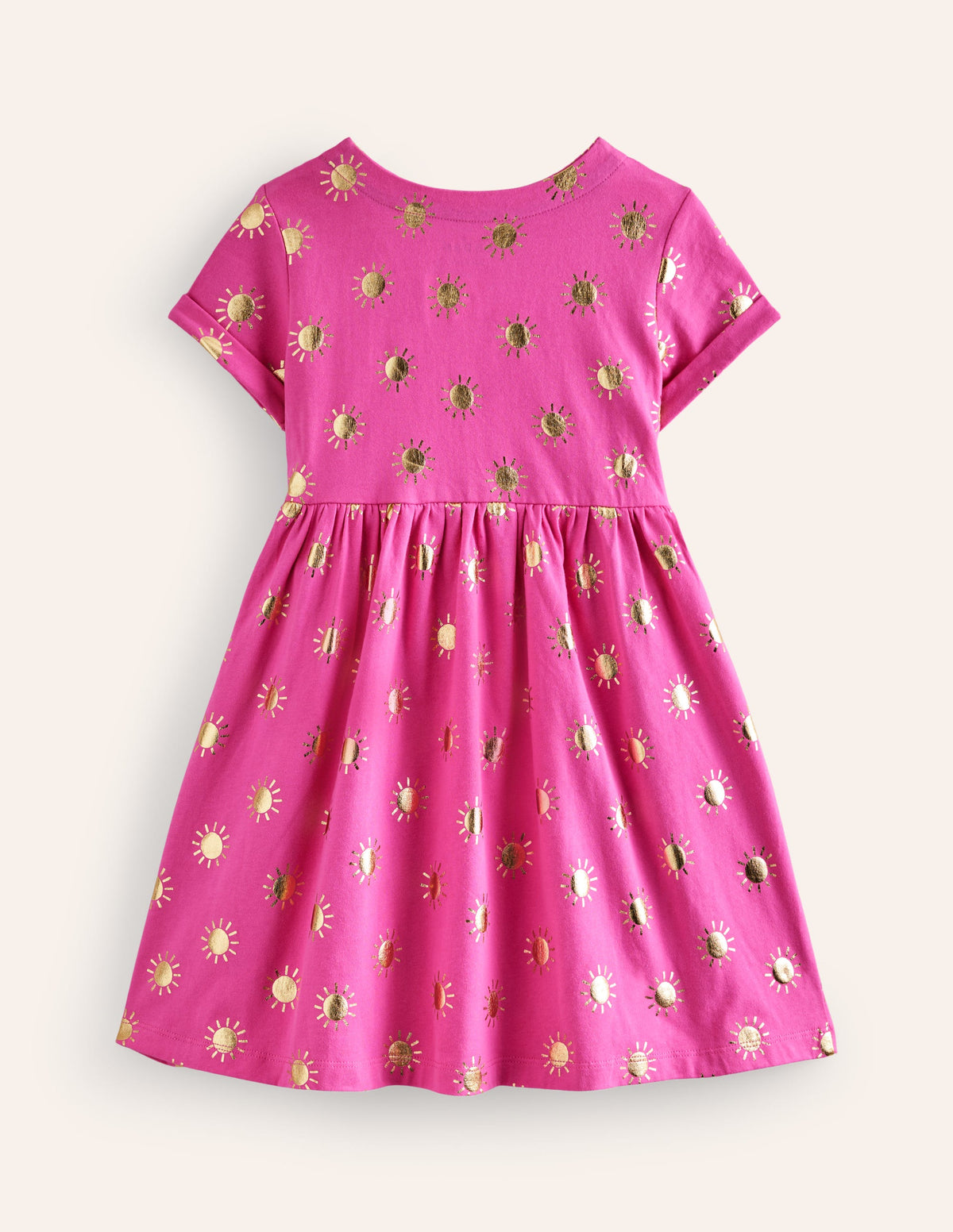 Short-sleeved Fun Jersey Dress-Tickled Pink/Gold Suns-2