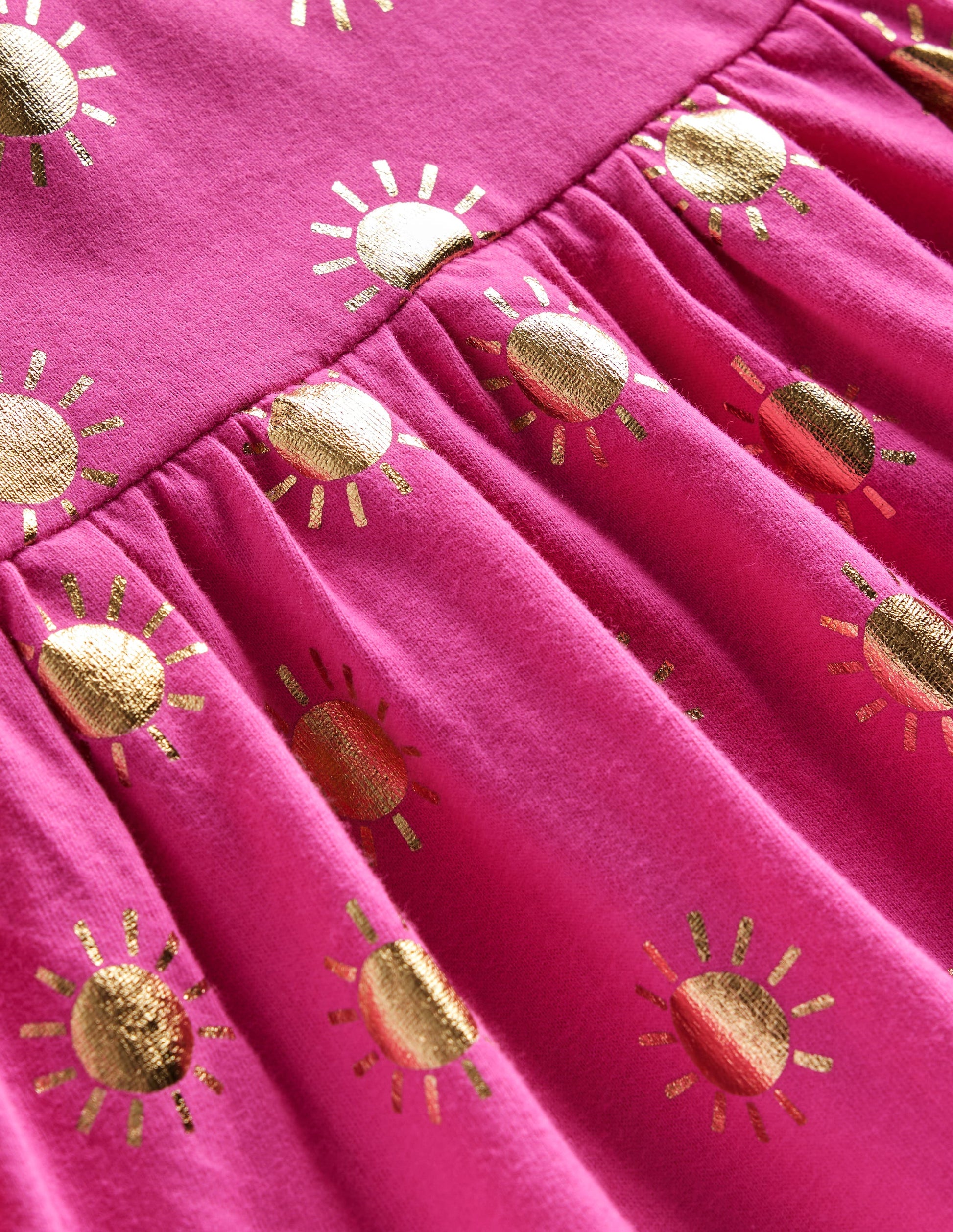 Short-sleeved Fun Jersey Dress-Tickled Pink/Gold Suns-3