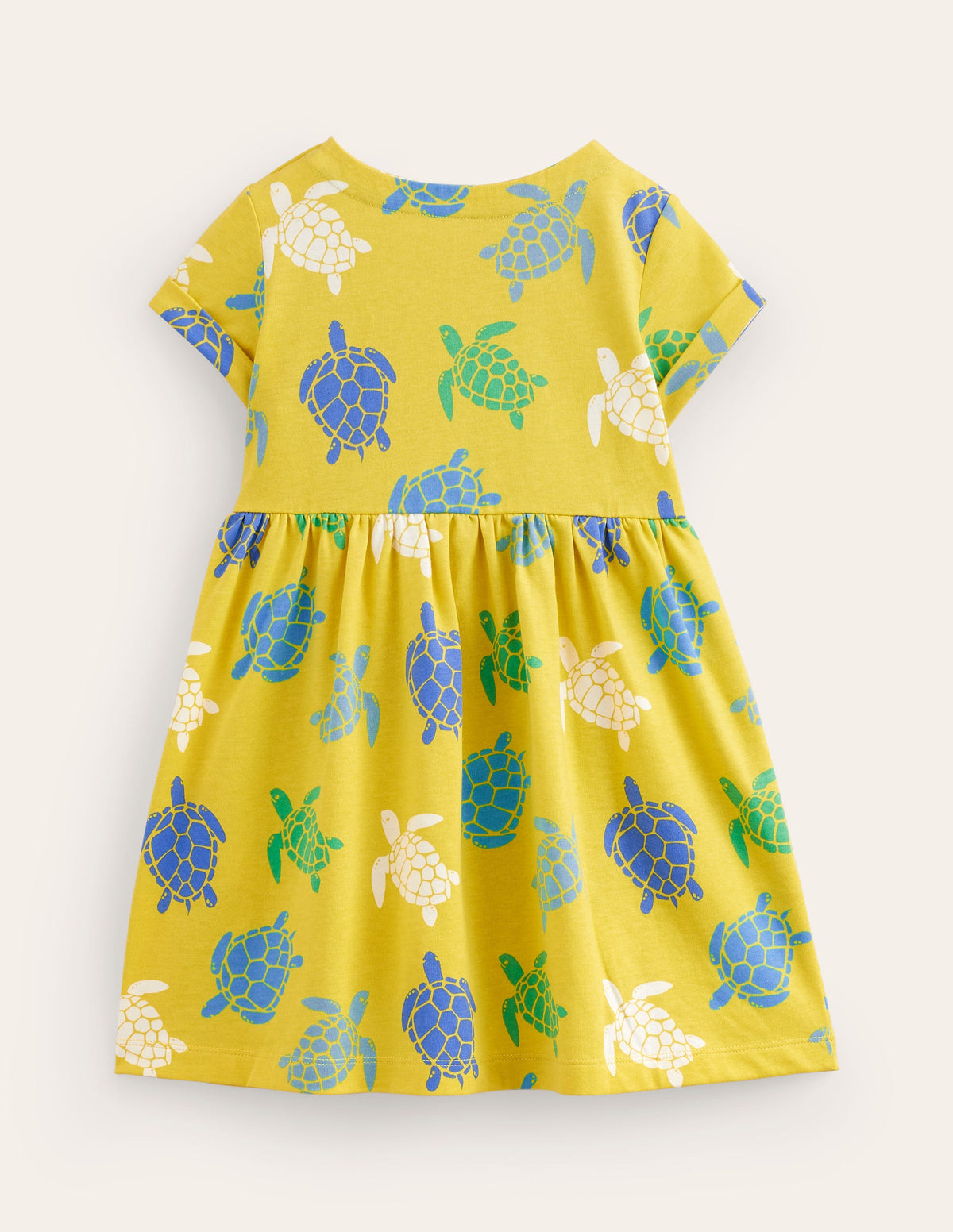 Short-sleeved Fun Jersey Dress-Zest Yellow Turtles - Image 2