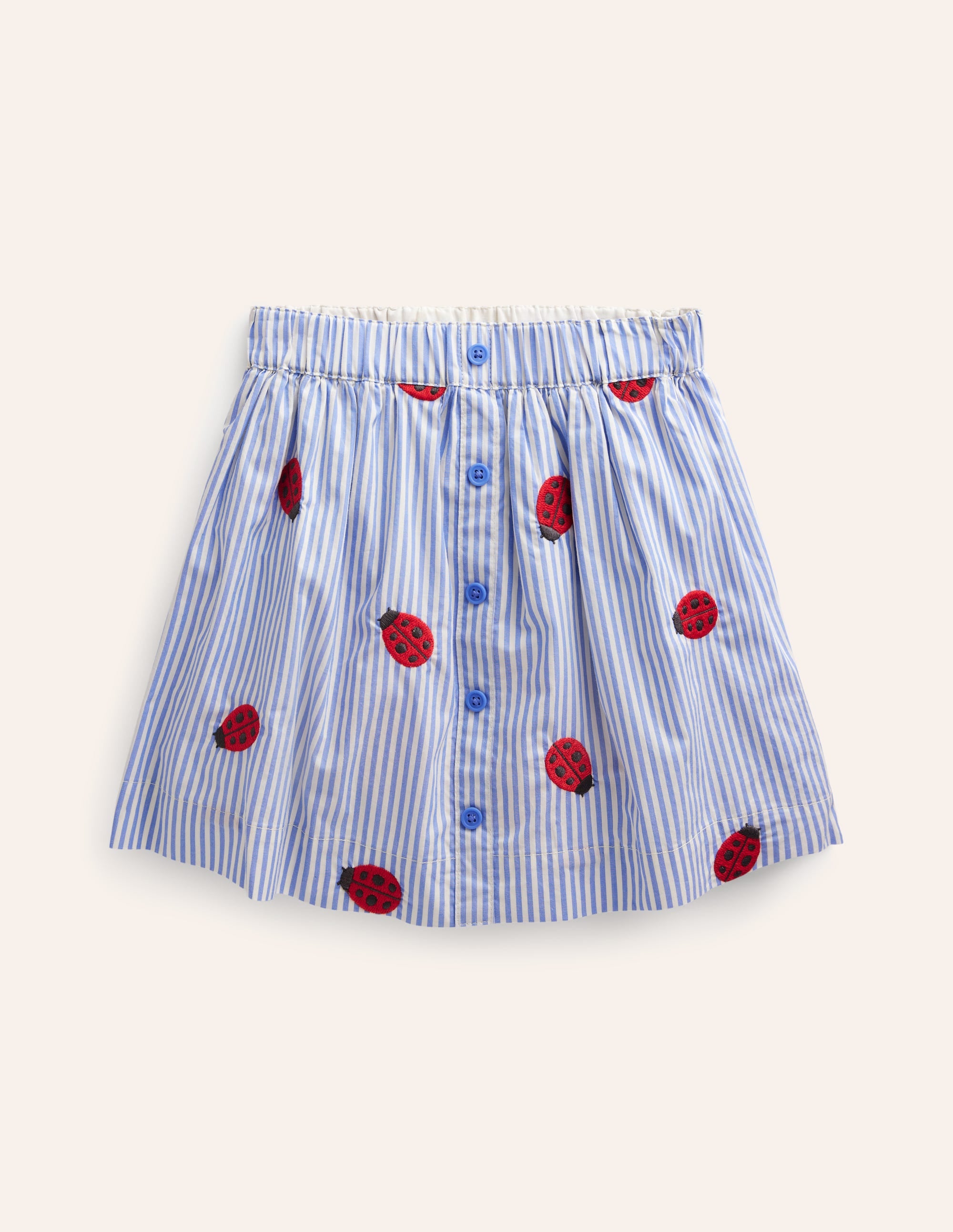 Button Through Twirly Skirt-Ticking Stripe Ladybird - Image 1