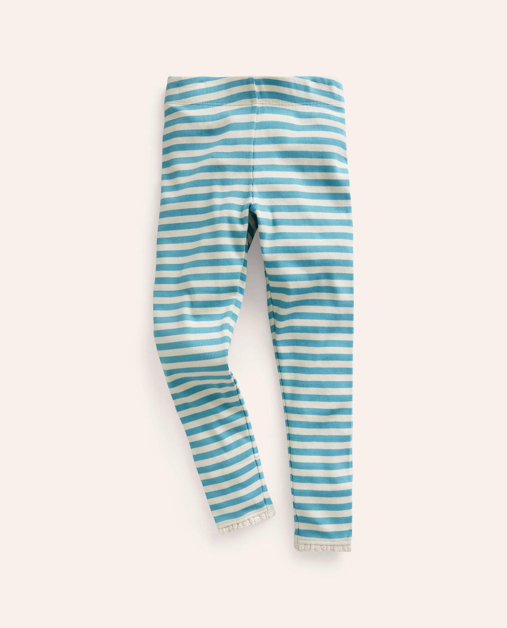 Lace Trim Rib Leggings-Aqua Sea Blue/Ivory - Image 1