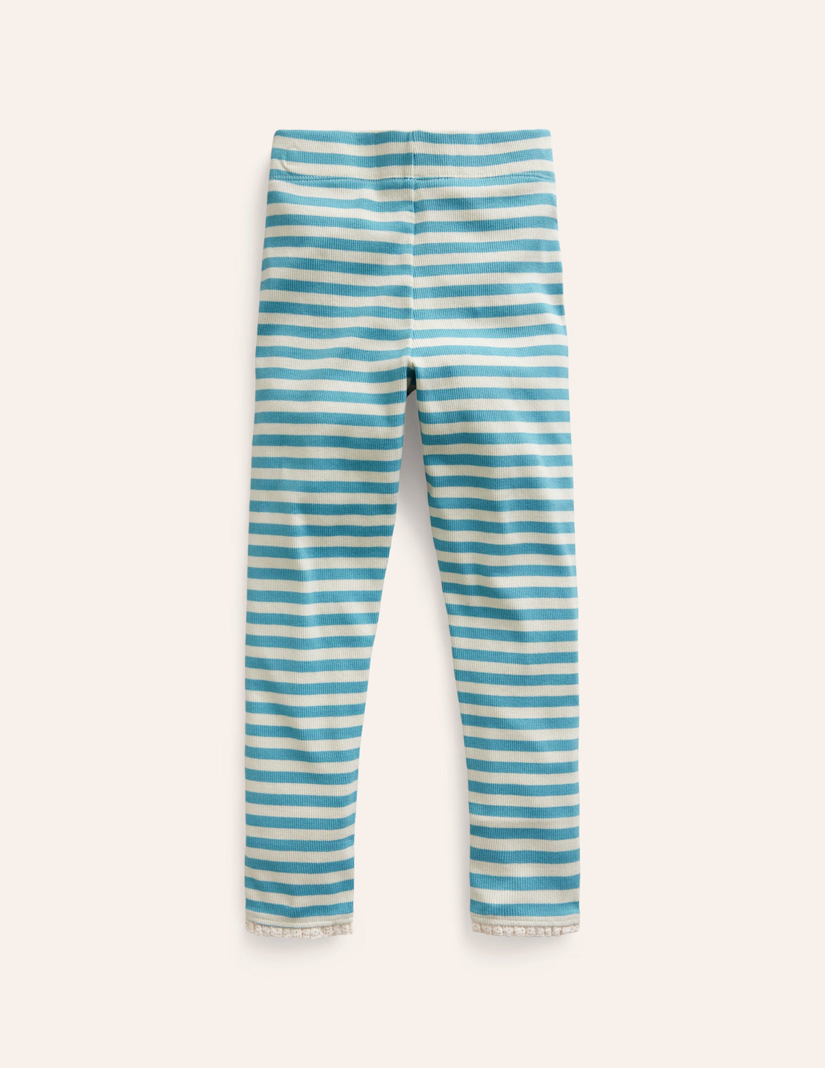 Lace Trim Rib Leggings-Aqua Sea Blue/Ivory - Image 2