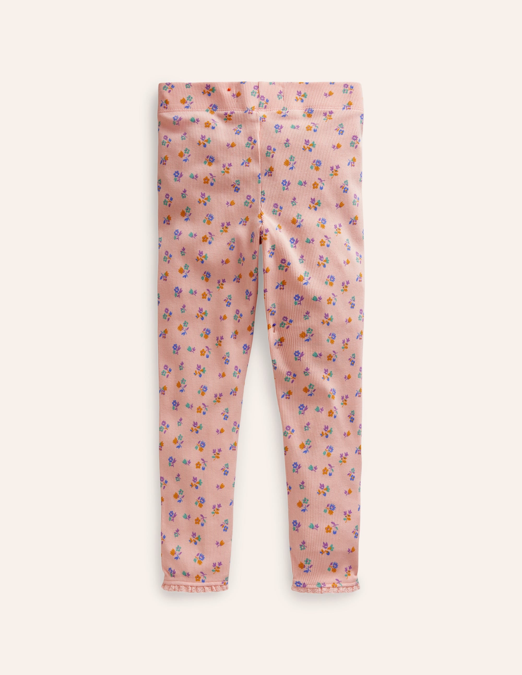 Lace Trim Rib Leggings-Provence Dusty Pink Floral - Image 2