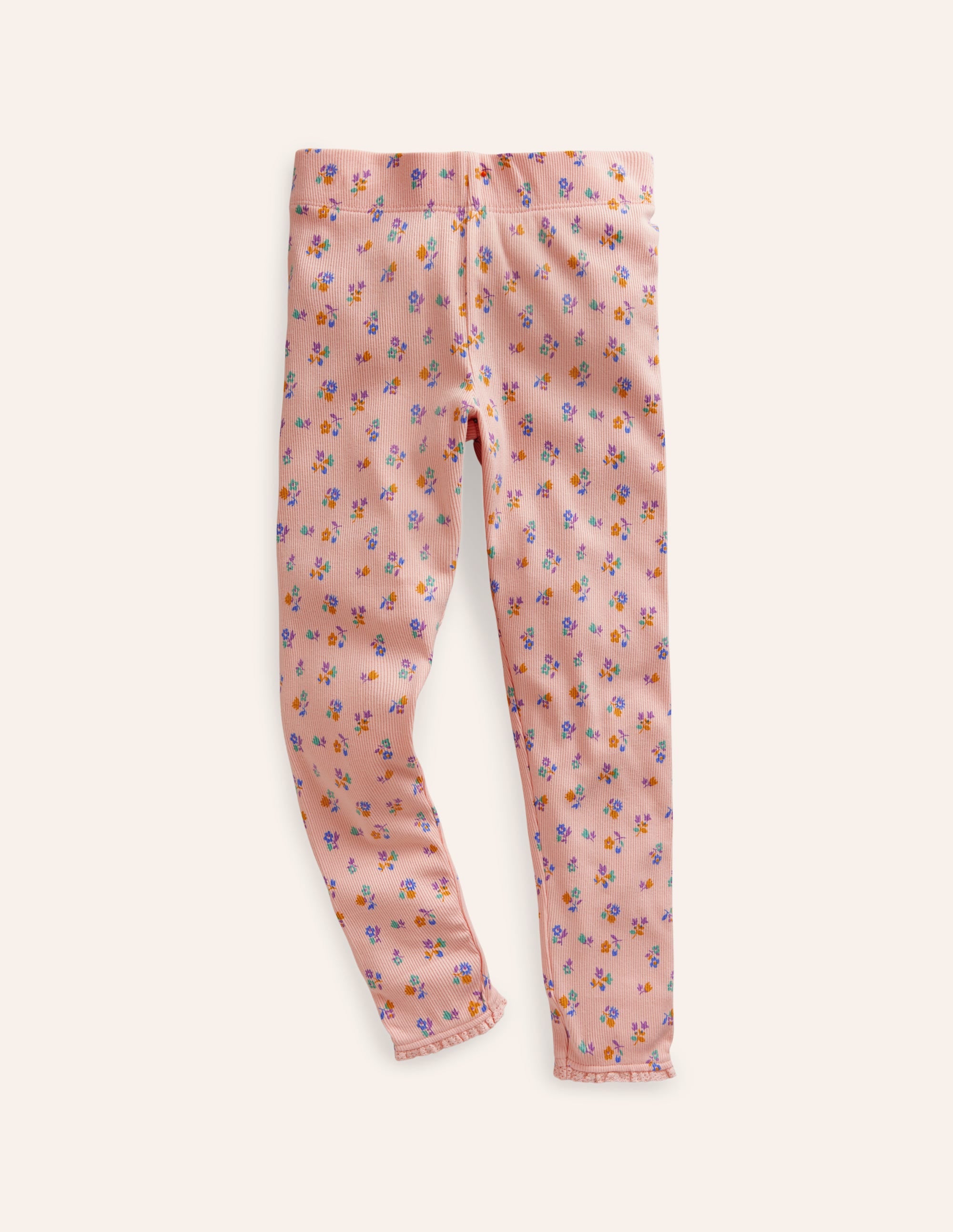 Lace Trim Rib Leggings-Provence Dusty Pink Floral - Image 1