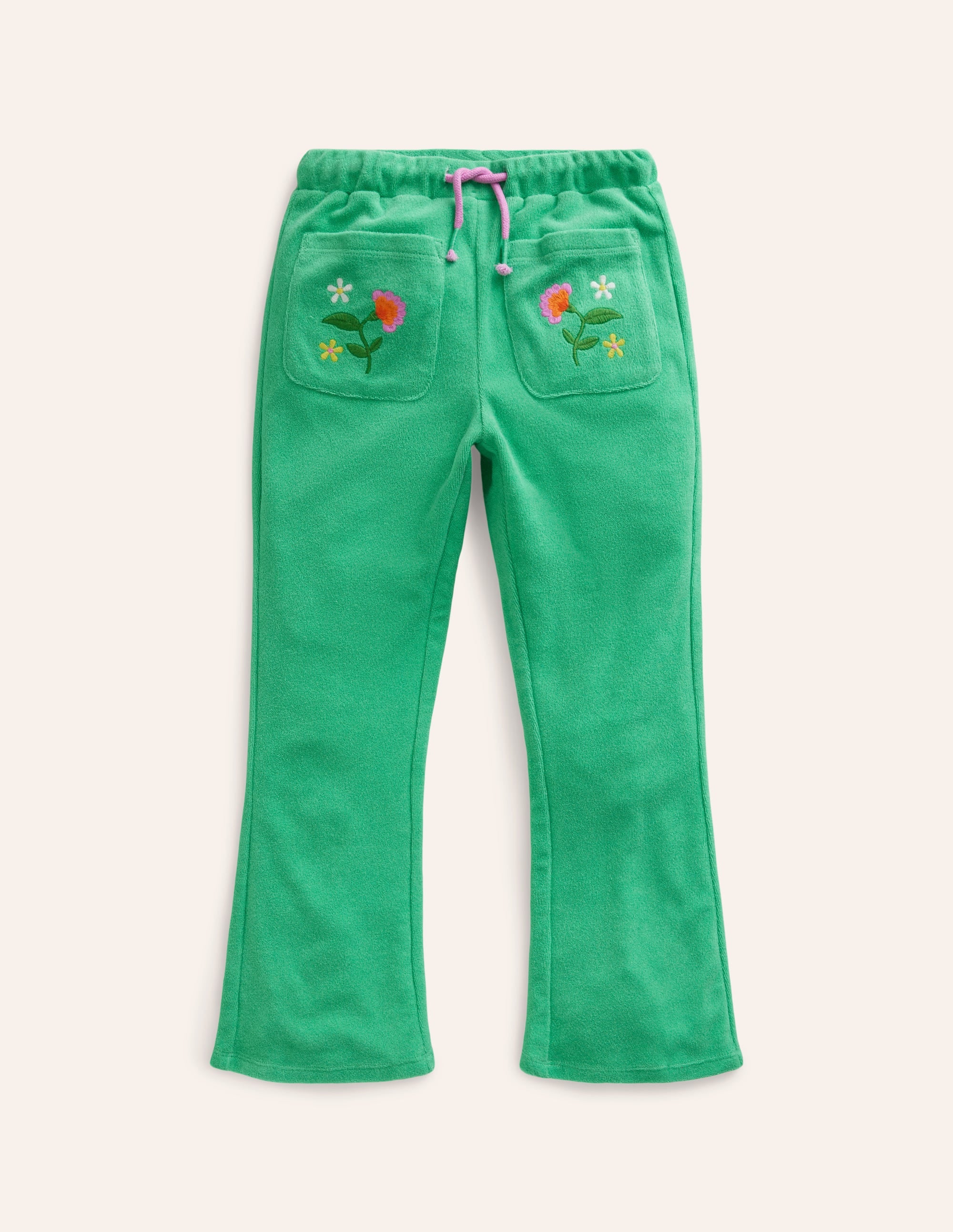 Towelling Flare Trousers-Pea green - Image 4