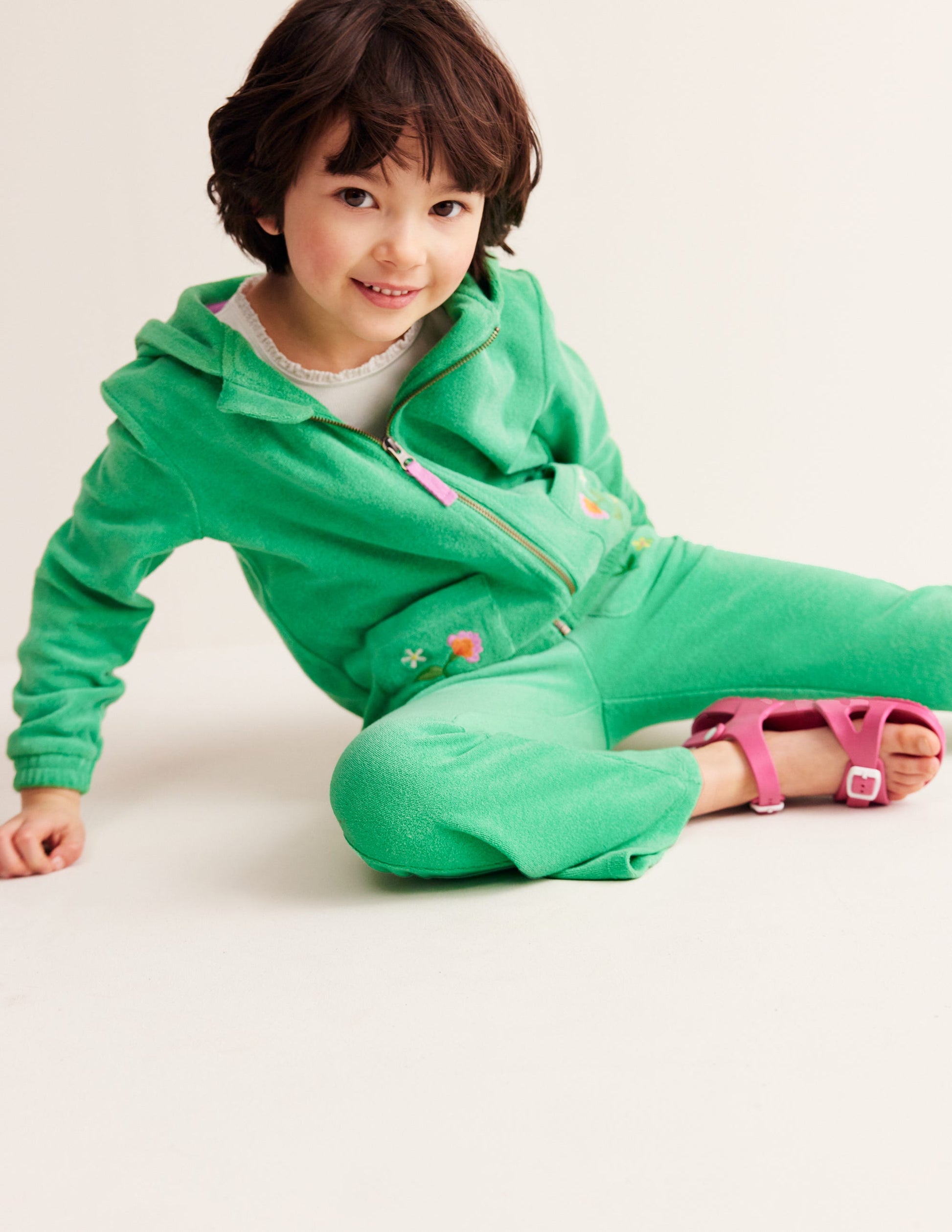 Towelling Flare Trousers-Pea green-3