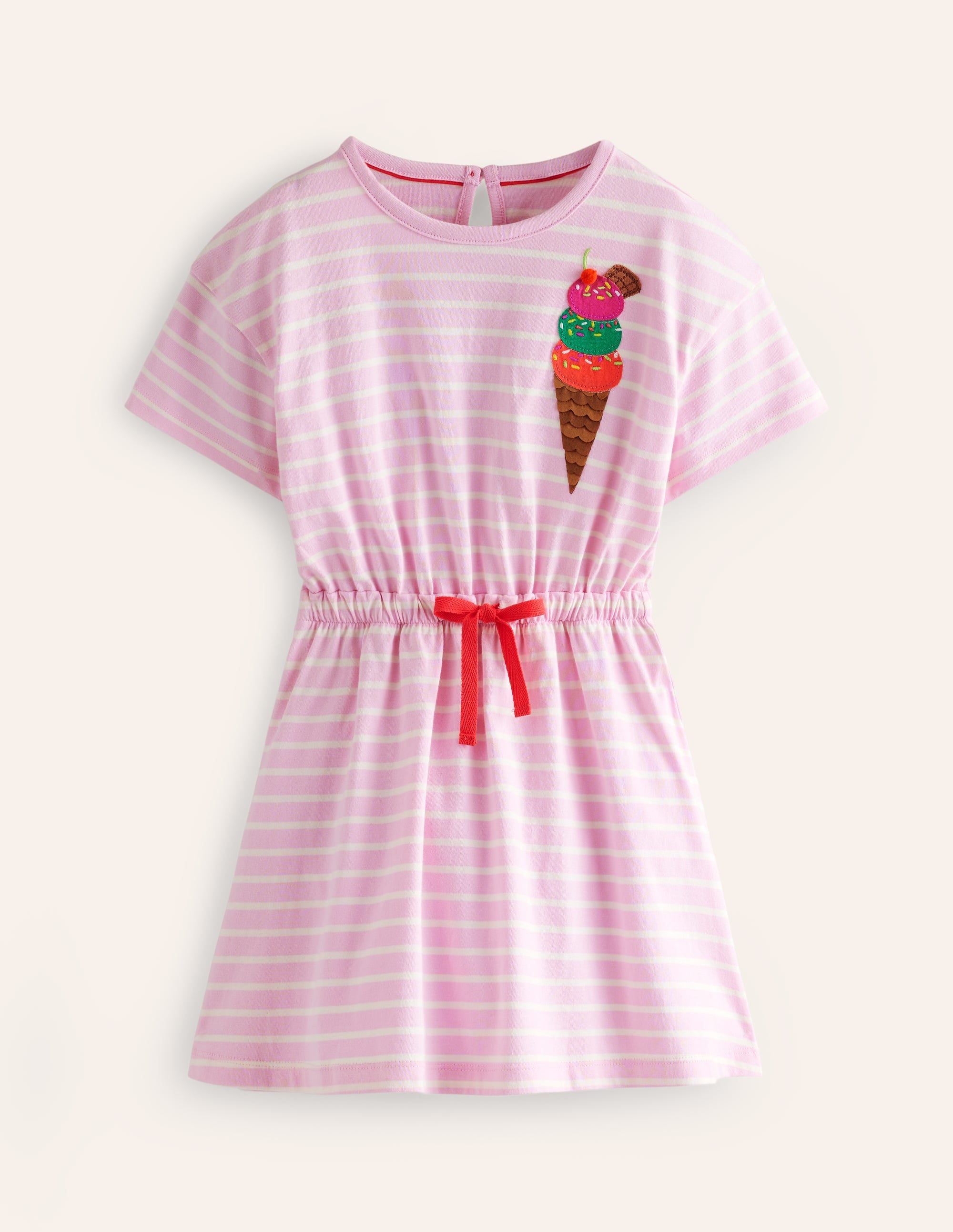 Tie Waist Applique Dress-Sweet Pea/Ivory Ice Cream - Image 1