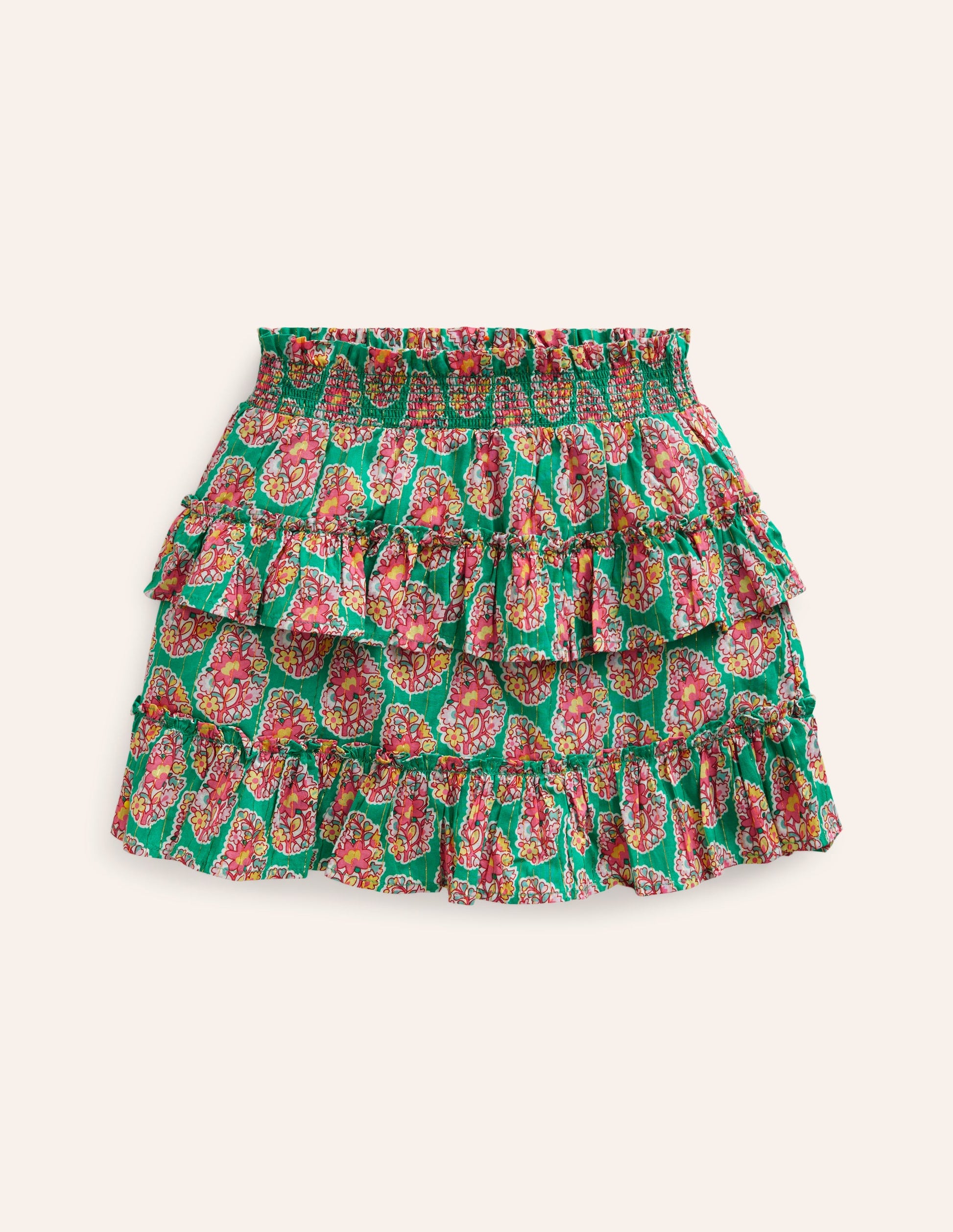 Tiered Printed Skort-Jade Green Paisley-1