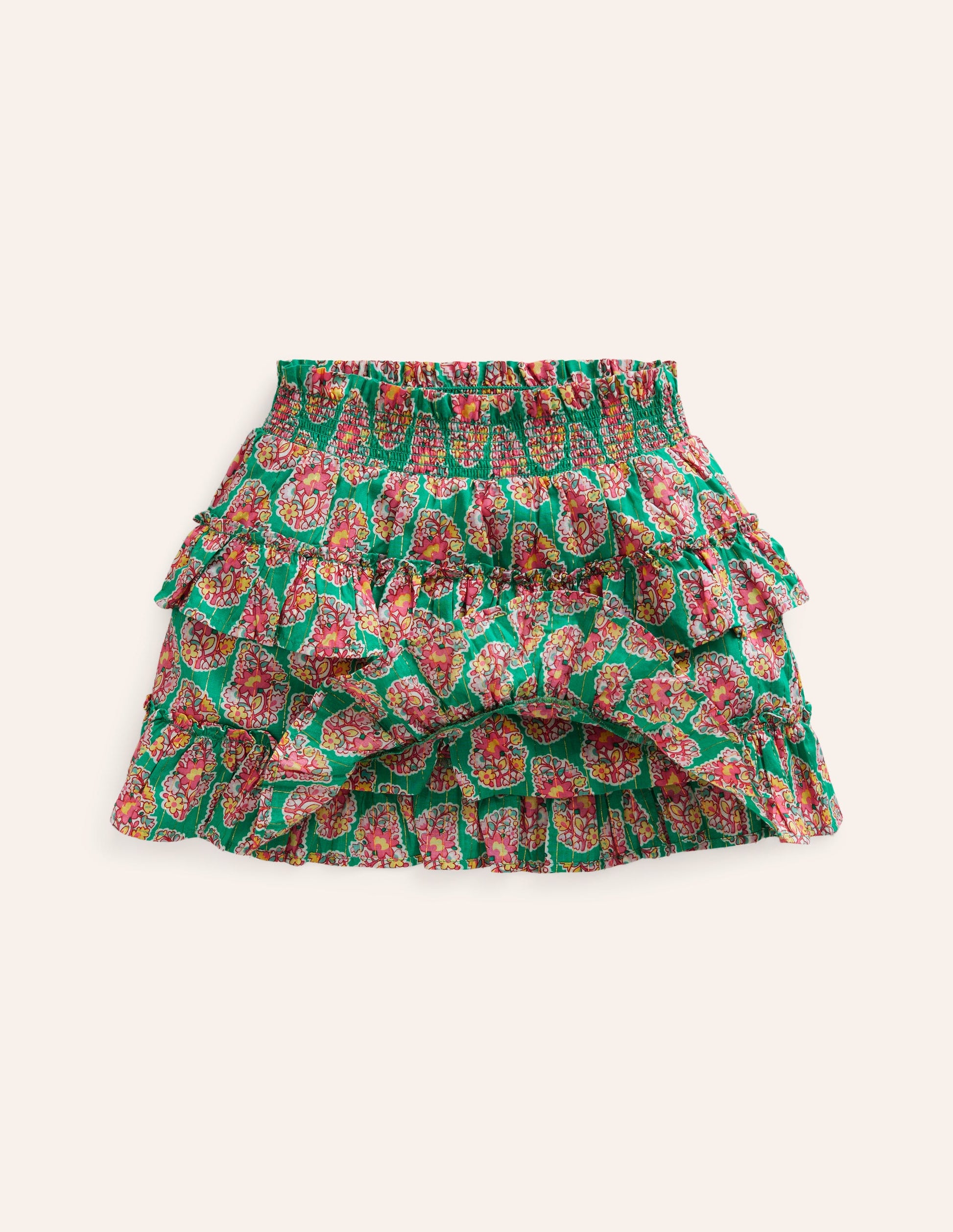 Tiered Printed Skort-Jade Green Paisley-4