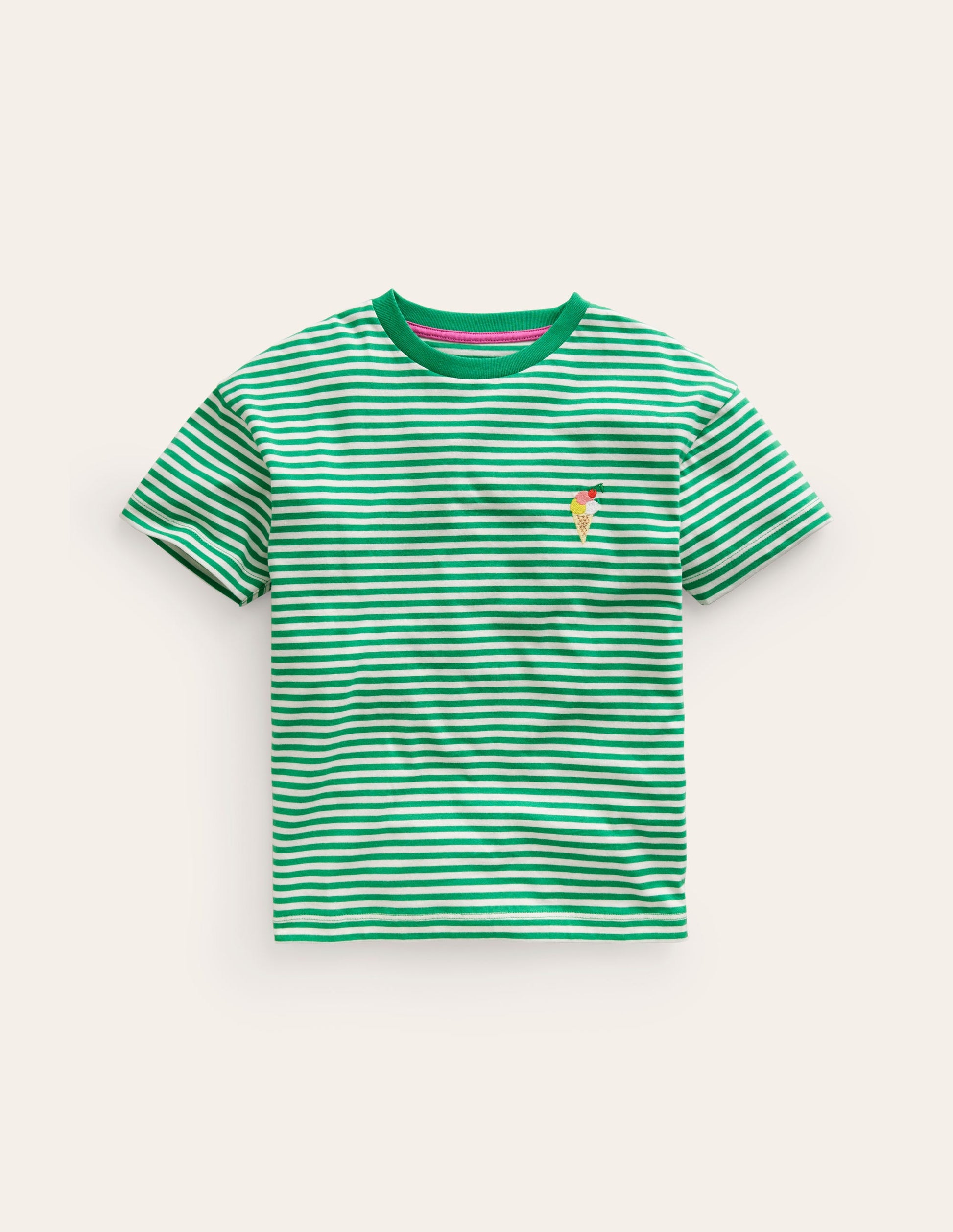 Embroidered Logo T-Shirt-Aloe Green/Ivory Ice Cream-1