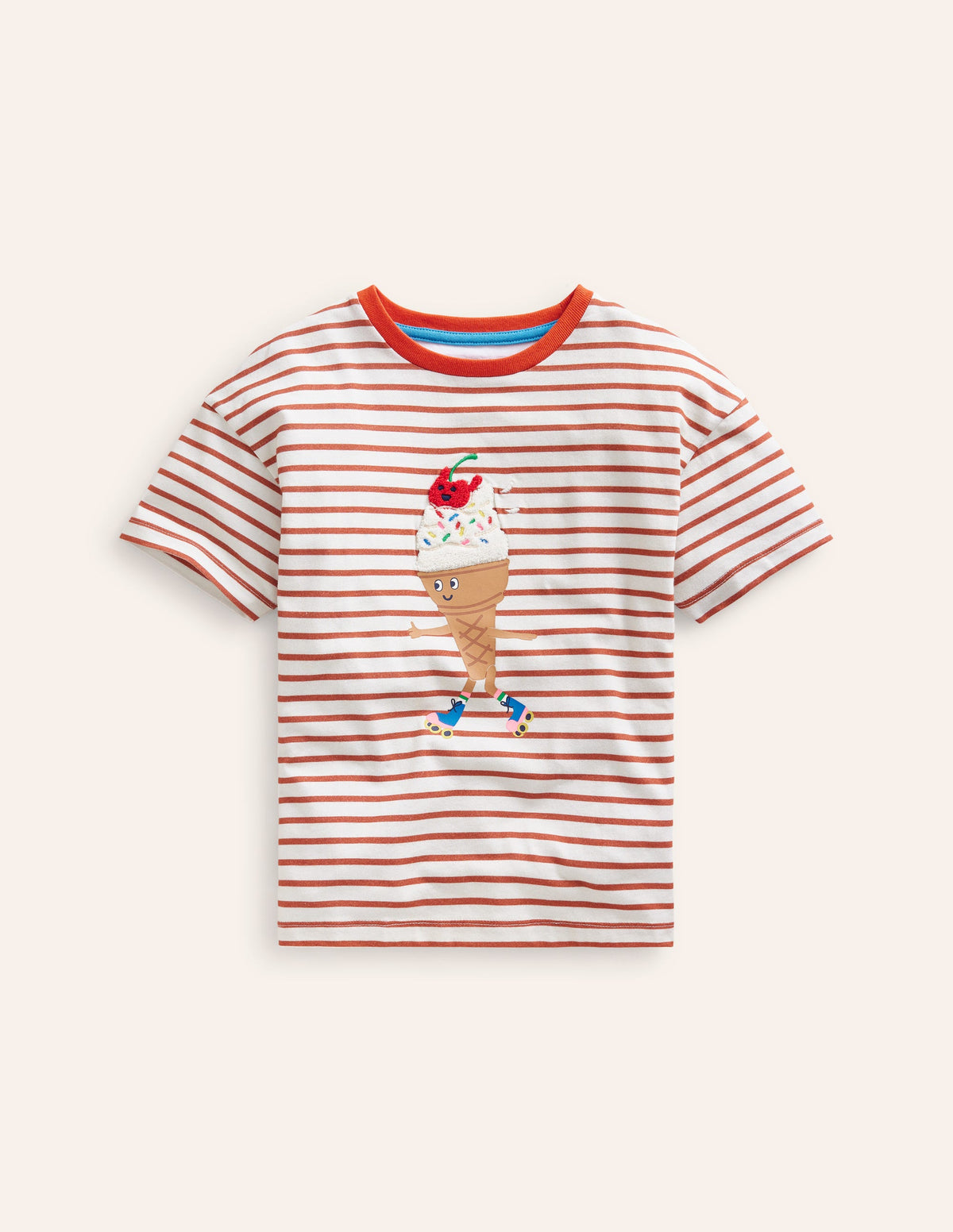 Boucle Relaxed T-shirt-Ivory/ Coral Pink Ice Cream - Image 1