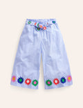 Printed Wide Leg Pants-Vintage Blue / Ivory Stripe