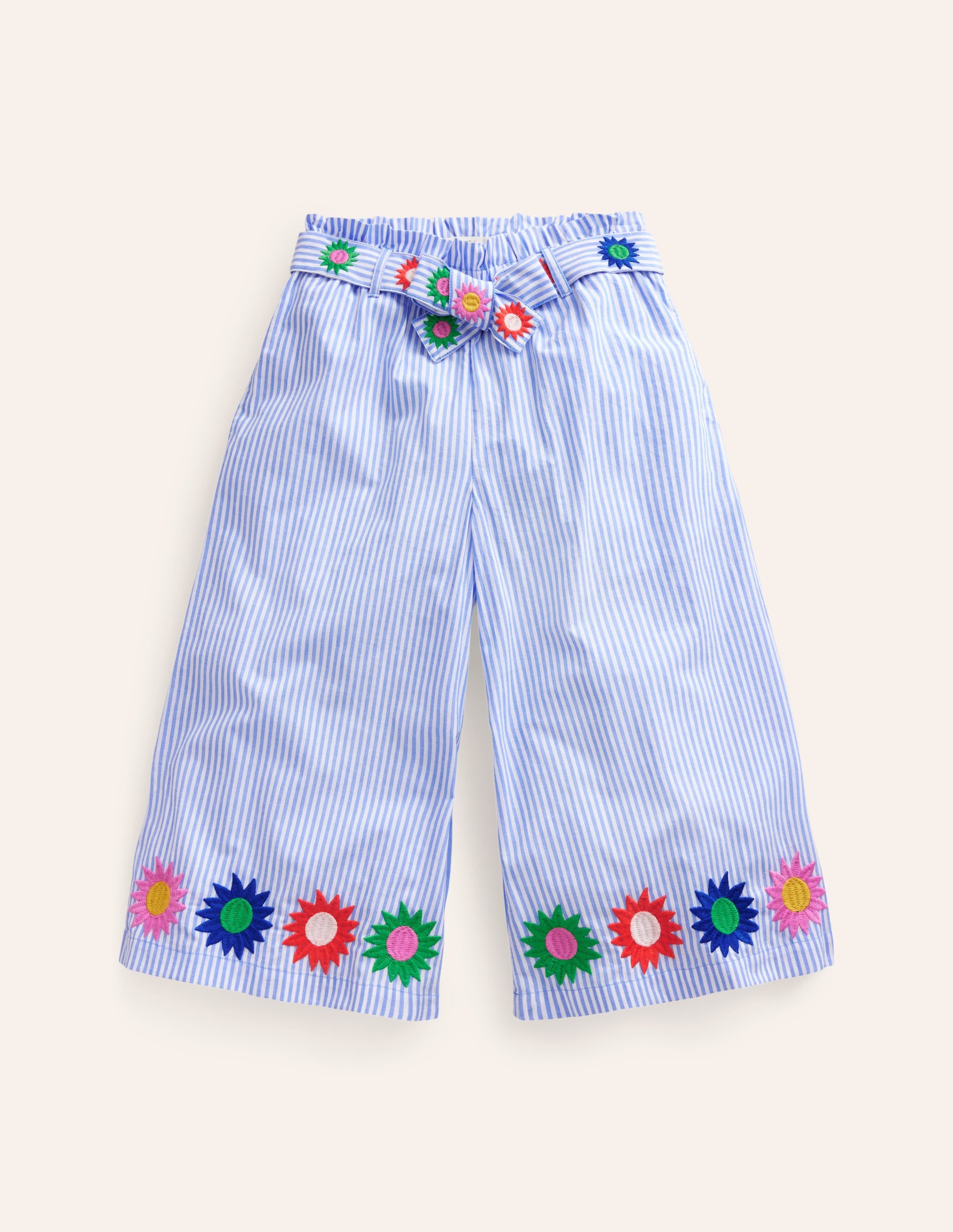 Printed Wide Leg Pants-Vintage Blue / Ivory Stripe - Image 1