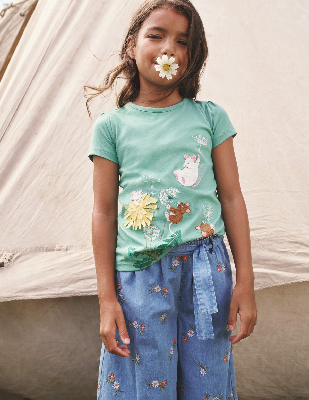 Printed Wide Leg Pants-Mid Vintage Embroidered - Image 4