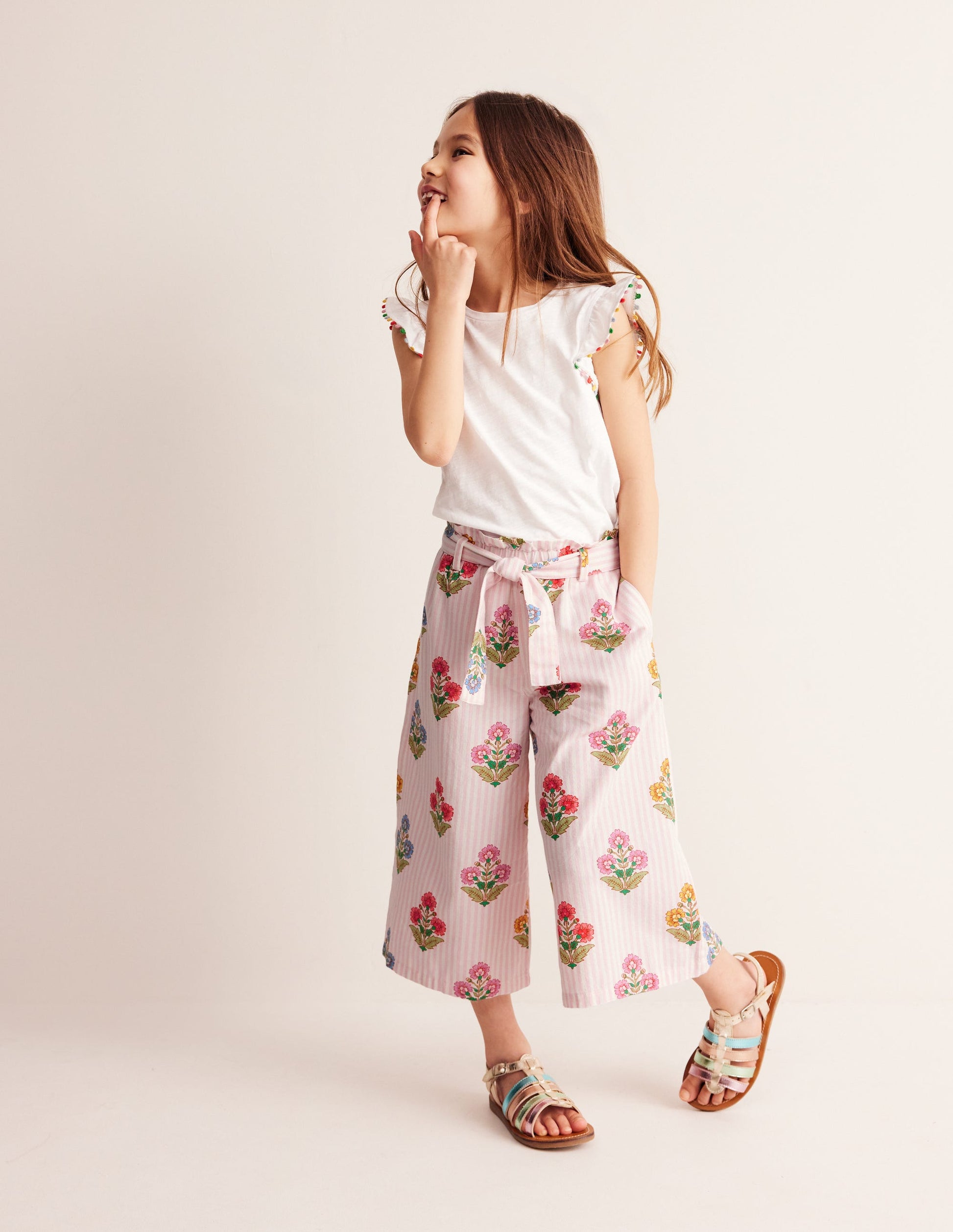 Printed Wide Leg Pants-Multi Woodblock-1