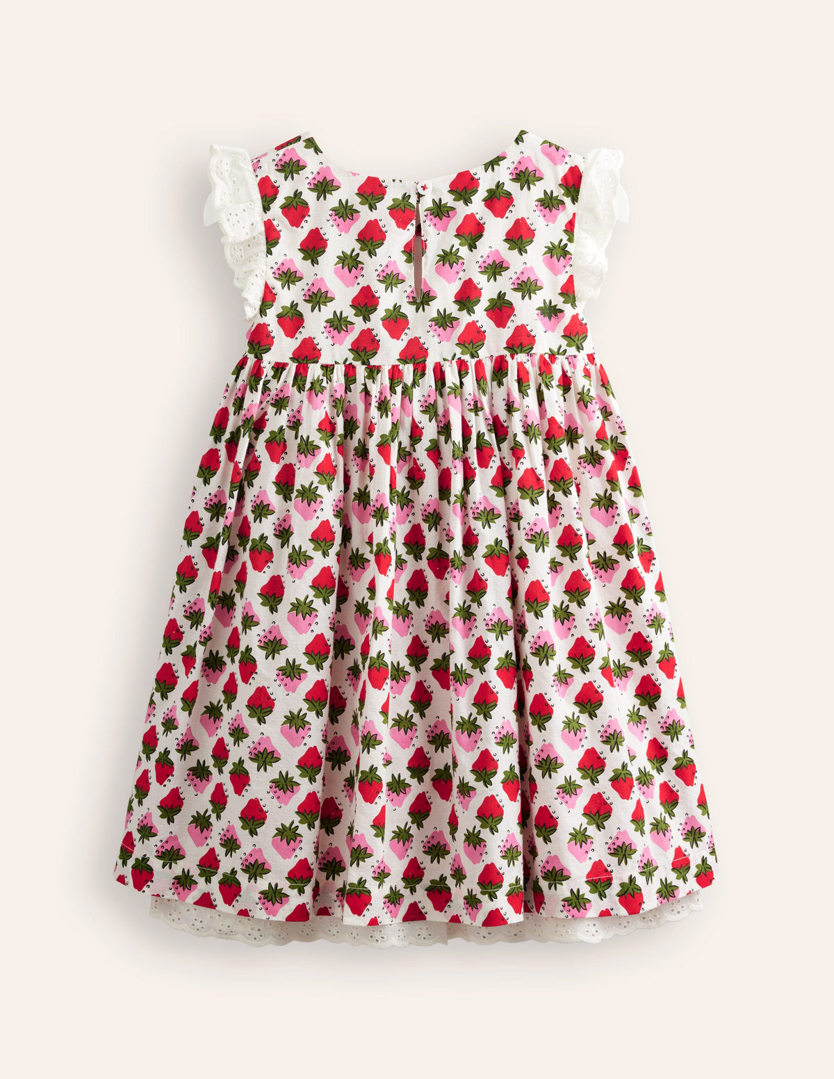 Smocked Lace Trim Dress-Vintage Strawberry Stamp-2
